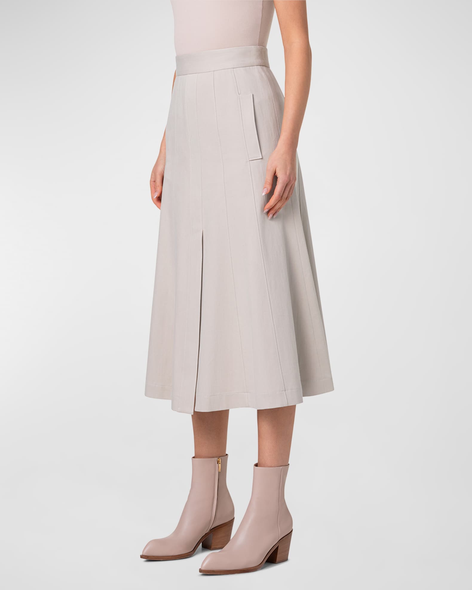 Beaded Pleated Denim Midi Skirts