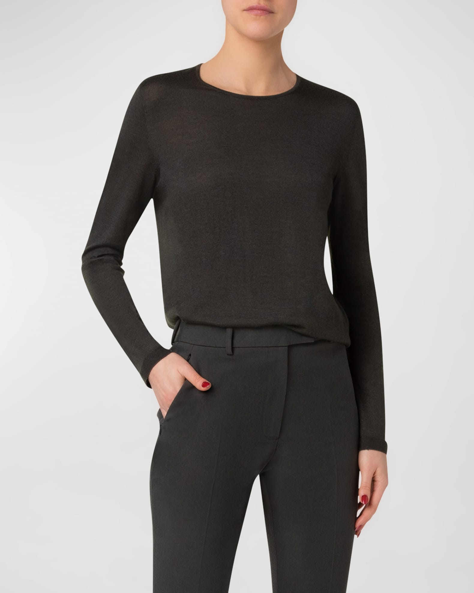 Cashmere-Silk Fine Gauge Knit Sweater - Thumbnail 2