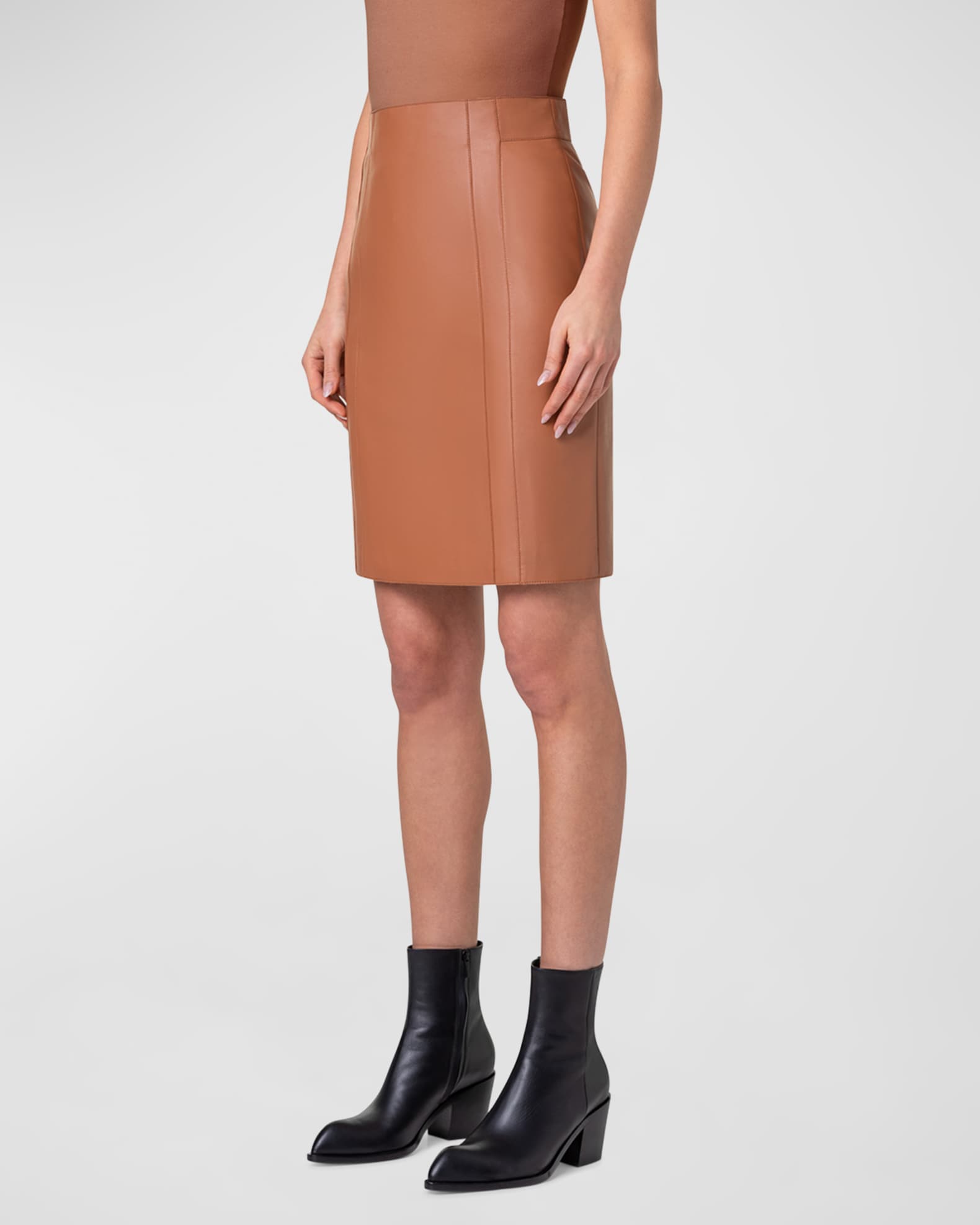 Akris Lambskin Leather Short Pencil Skirt Neiman Marcus