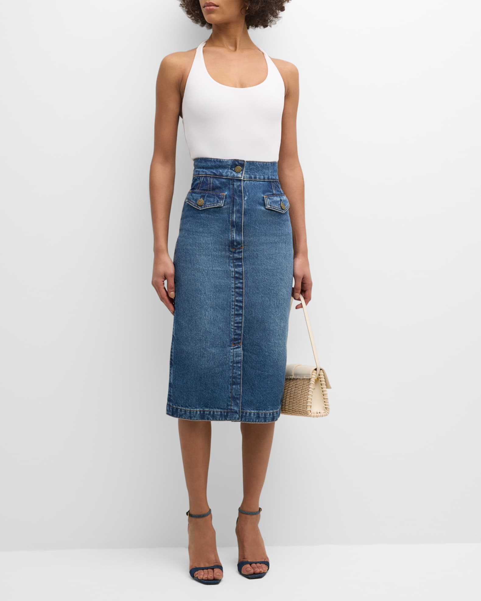 FRAME The Vent Front Denim Skirt | Neiman Marcus