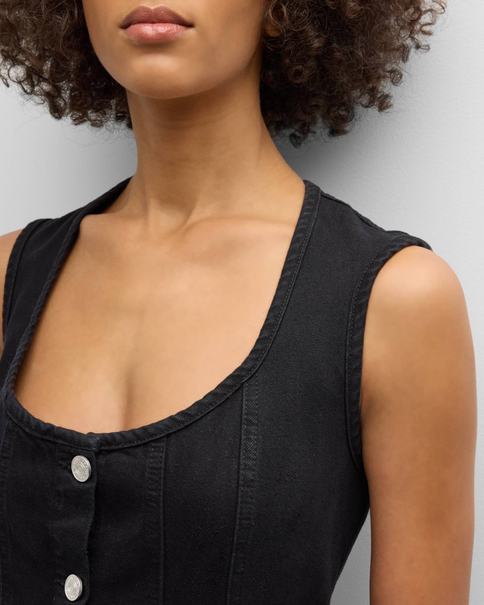 FRAME Seamed ScoopNeck Denim Mini Dress Neiman Marcus