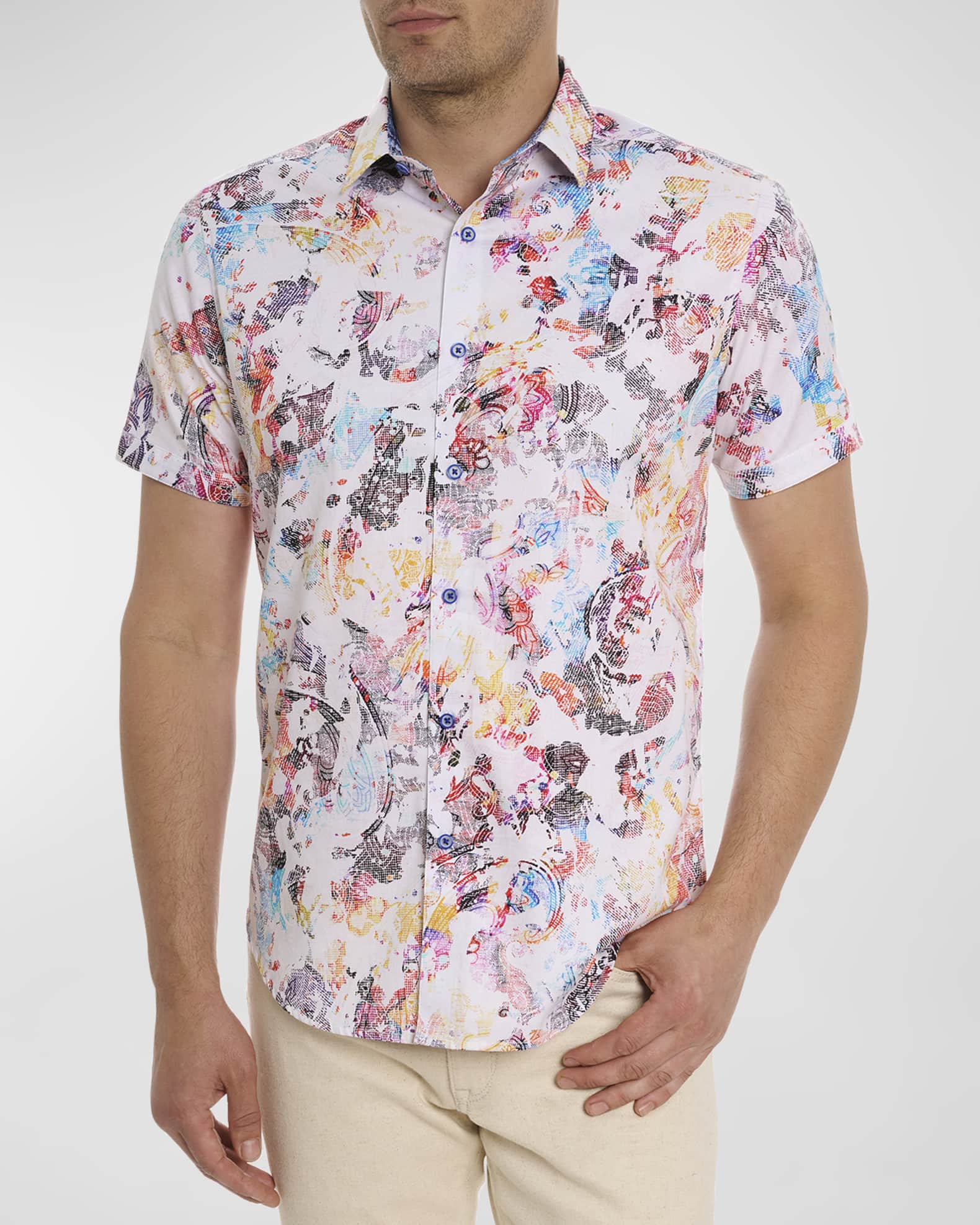 Men's Splash Of Color Cotton-Stretch Short-Sleeve Shirt 0