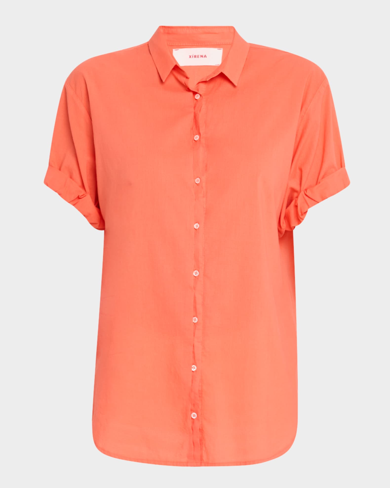 Channing Button-Down Rolled-Sleeve Cotton Top 0