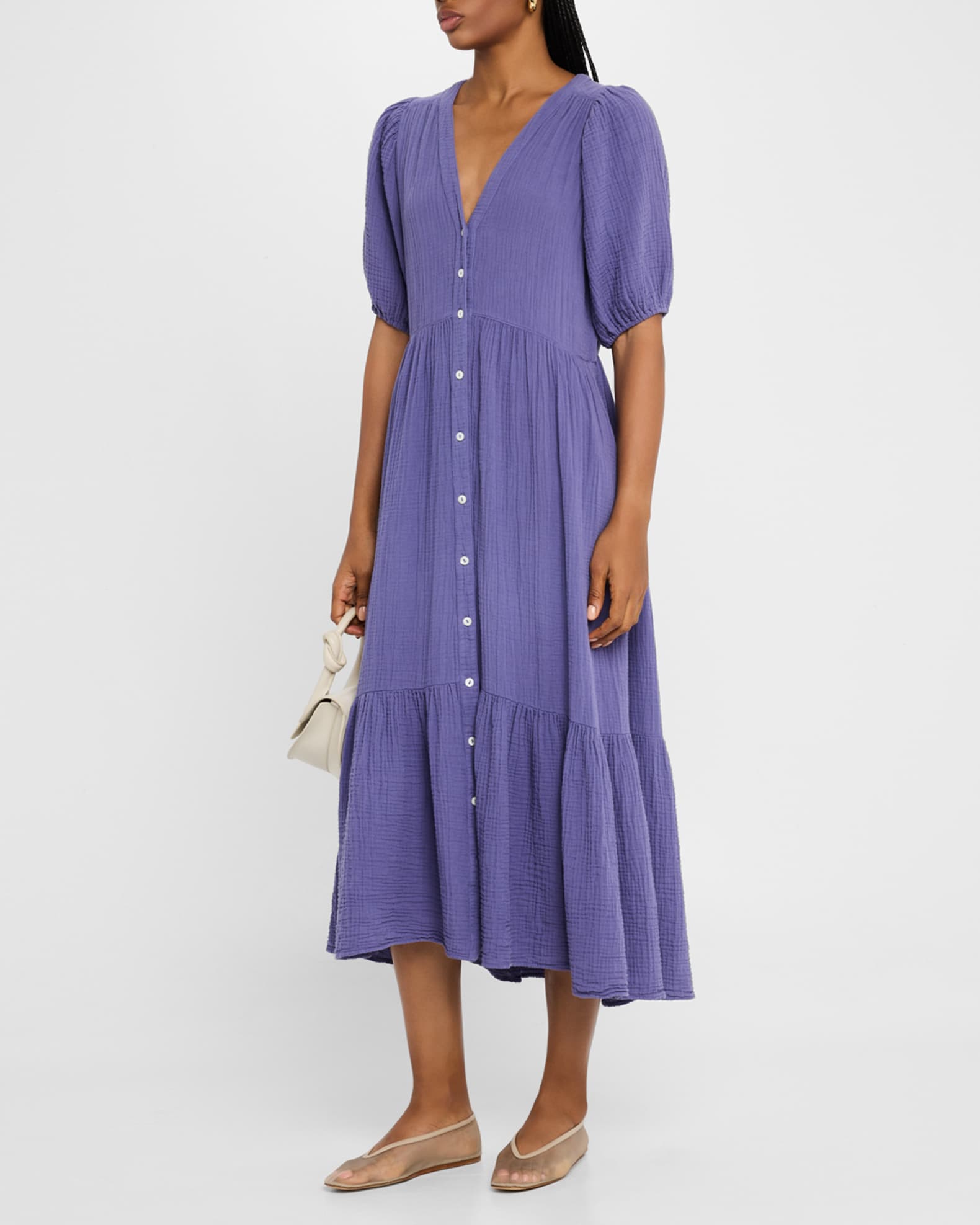 Lennox Blouson-Sleeve Cotton Gauze Midi Dress 1