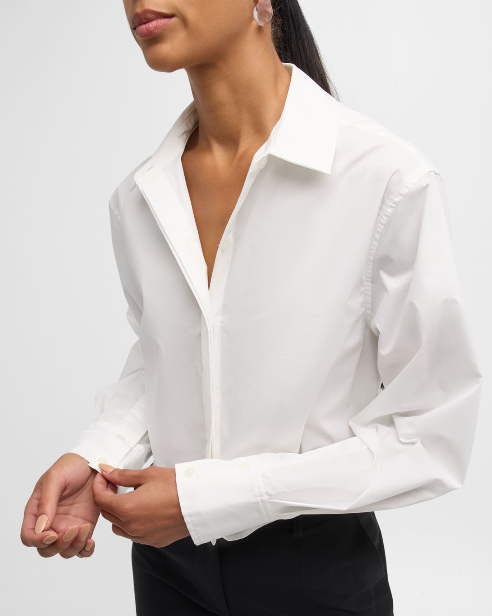 RENATA EMBELLISHED CROPPED BUTTON DOWN SHIRT