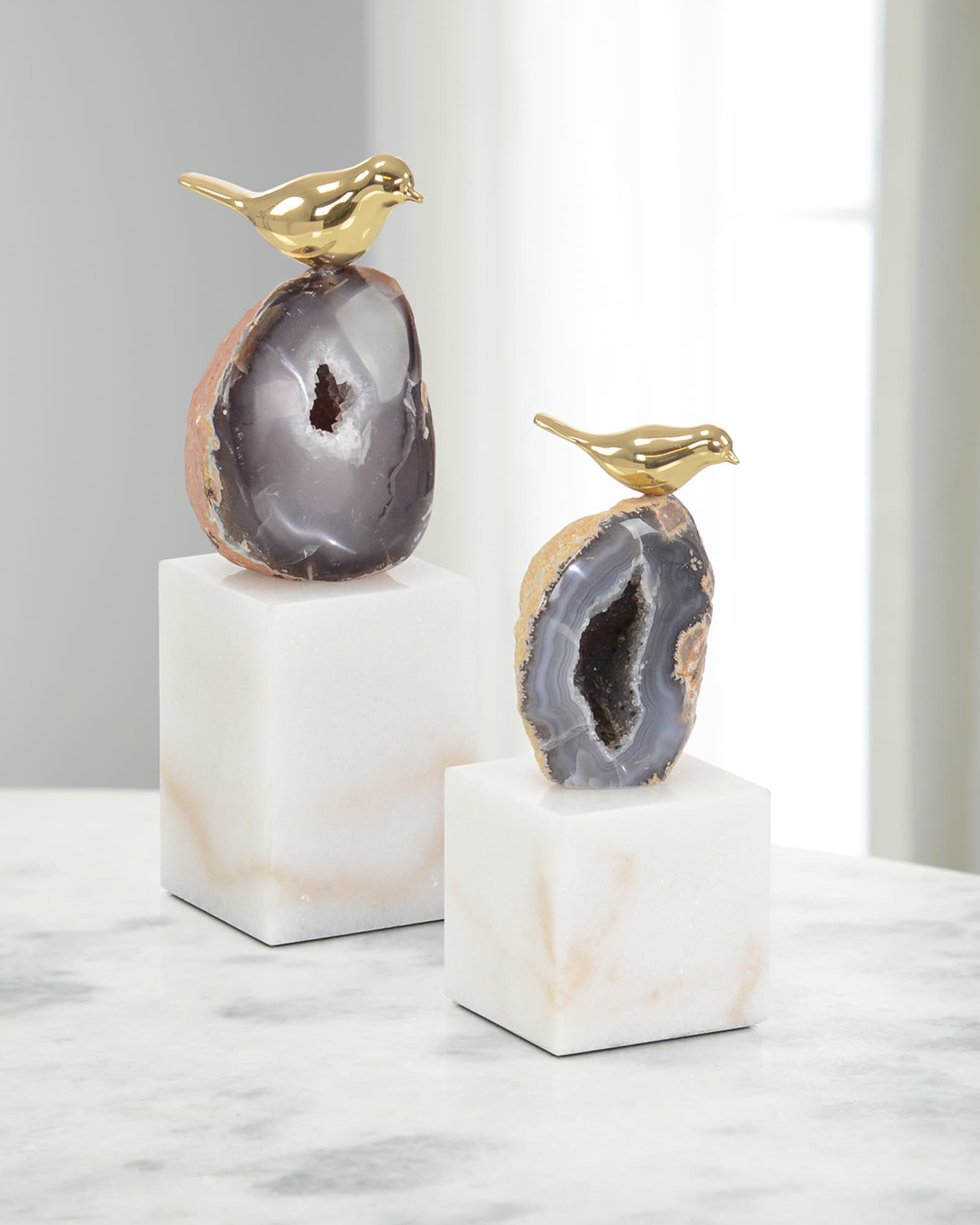 Small Agate Roost Sculpture on Marble Base 1