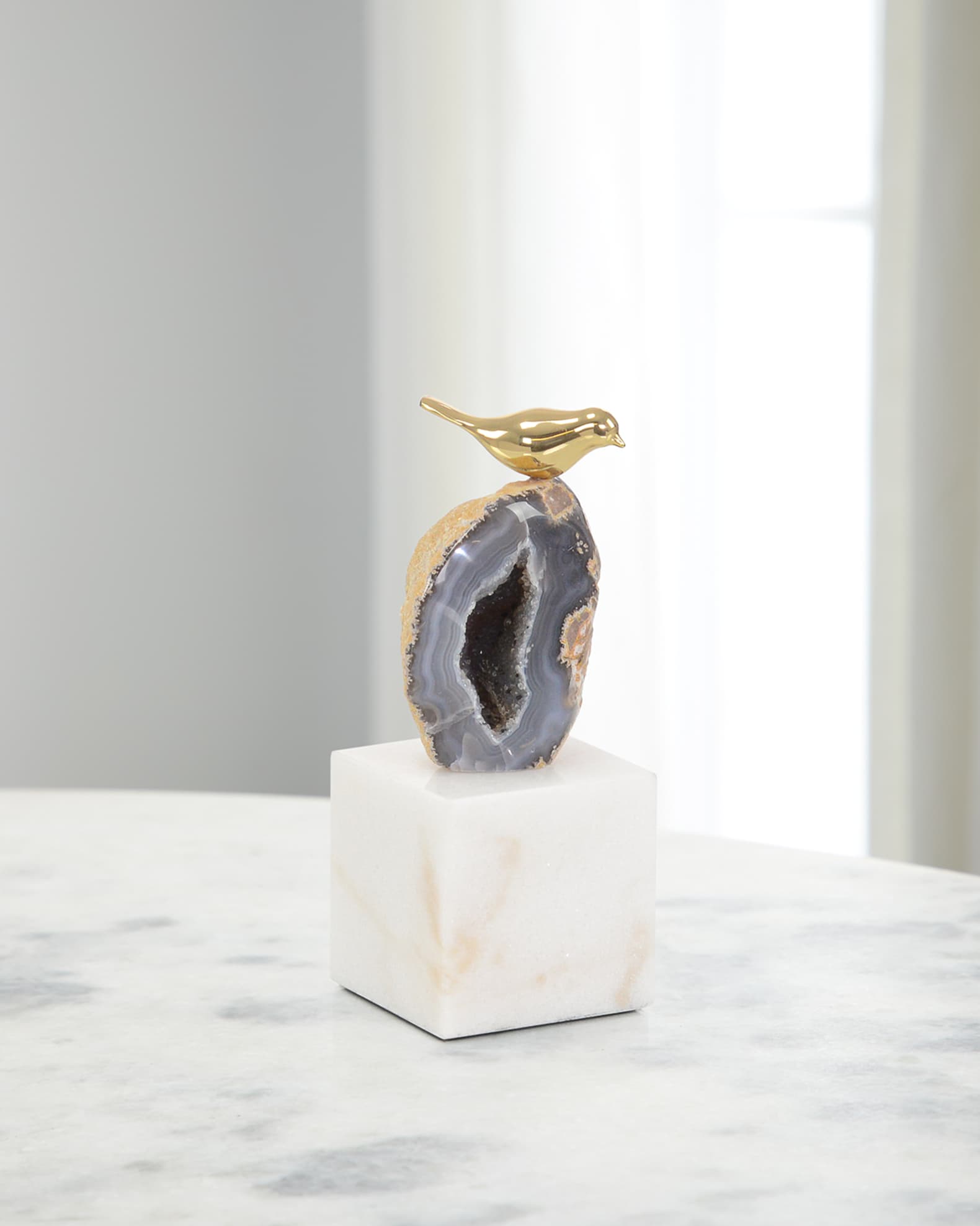 Small Agate Roost Sculpture on Marble Base 0