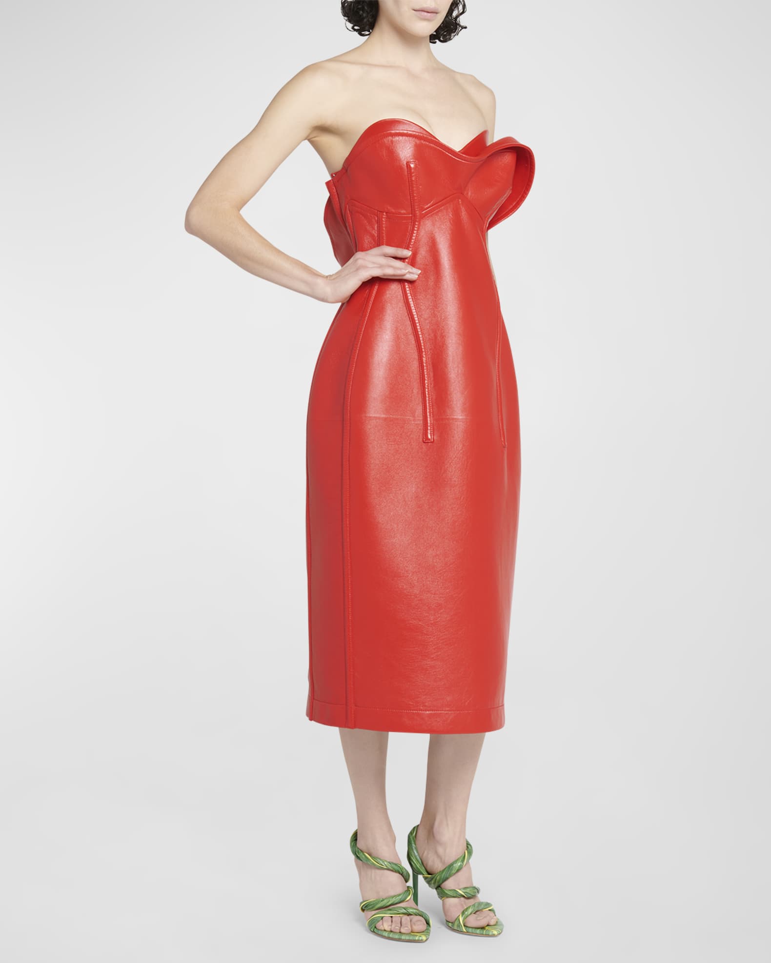 Bottega Veneta Patent Leather Bustier Dress - Rosso