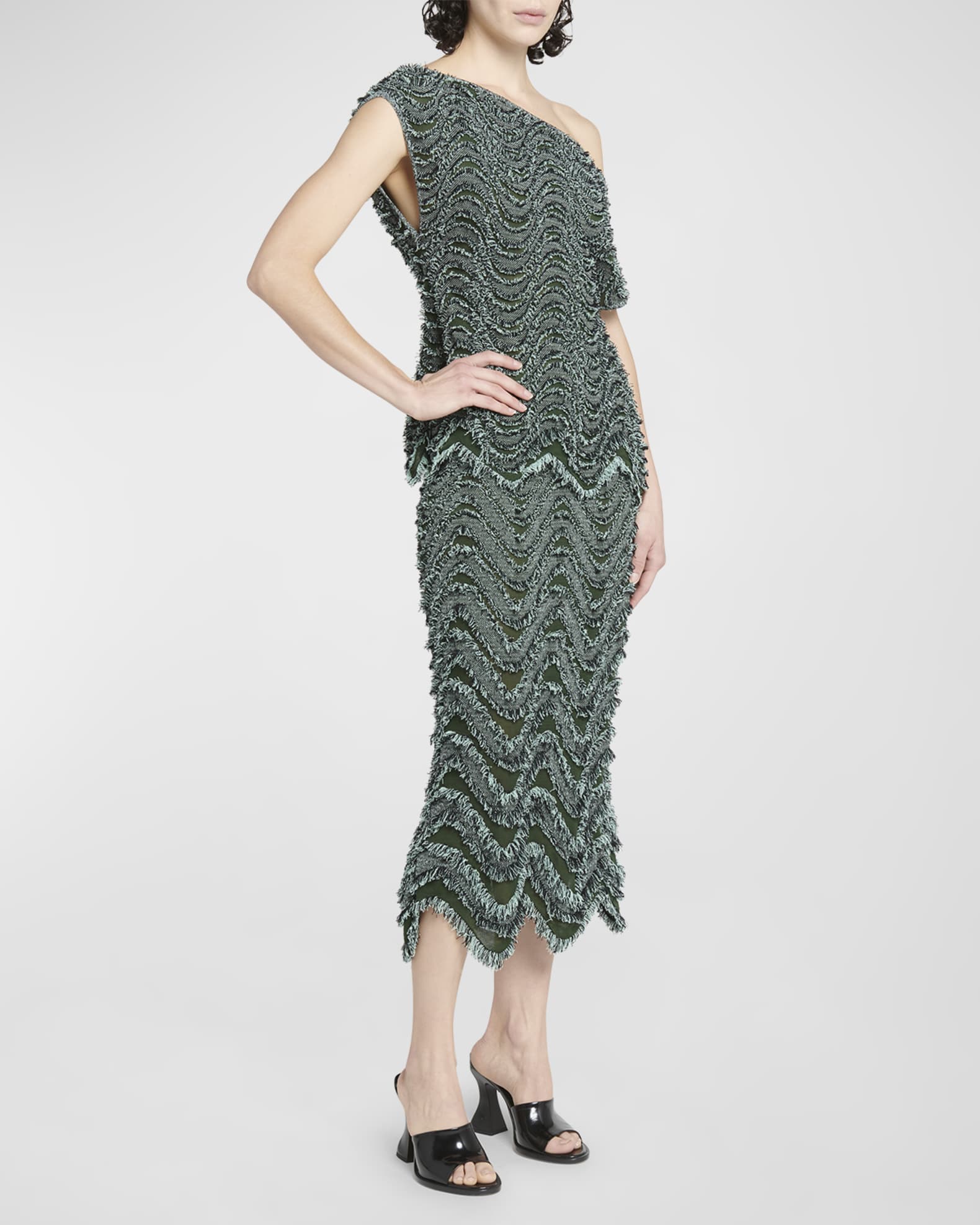 Fringed Waves Embroidered One-Shoulder Top 1