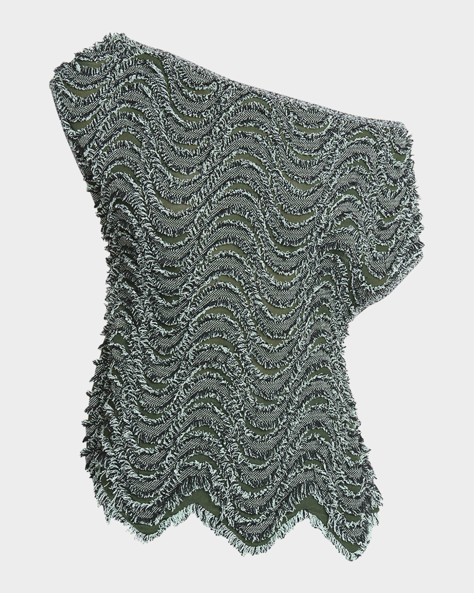 Fringed Waves Embroidered One-Shoulder Top 0