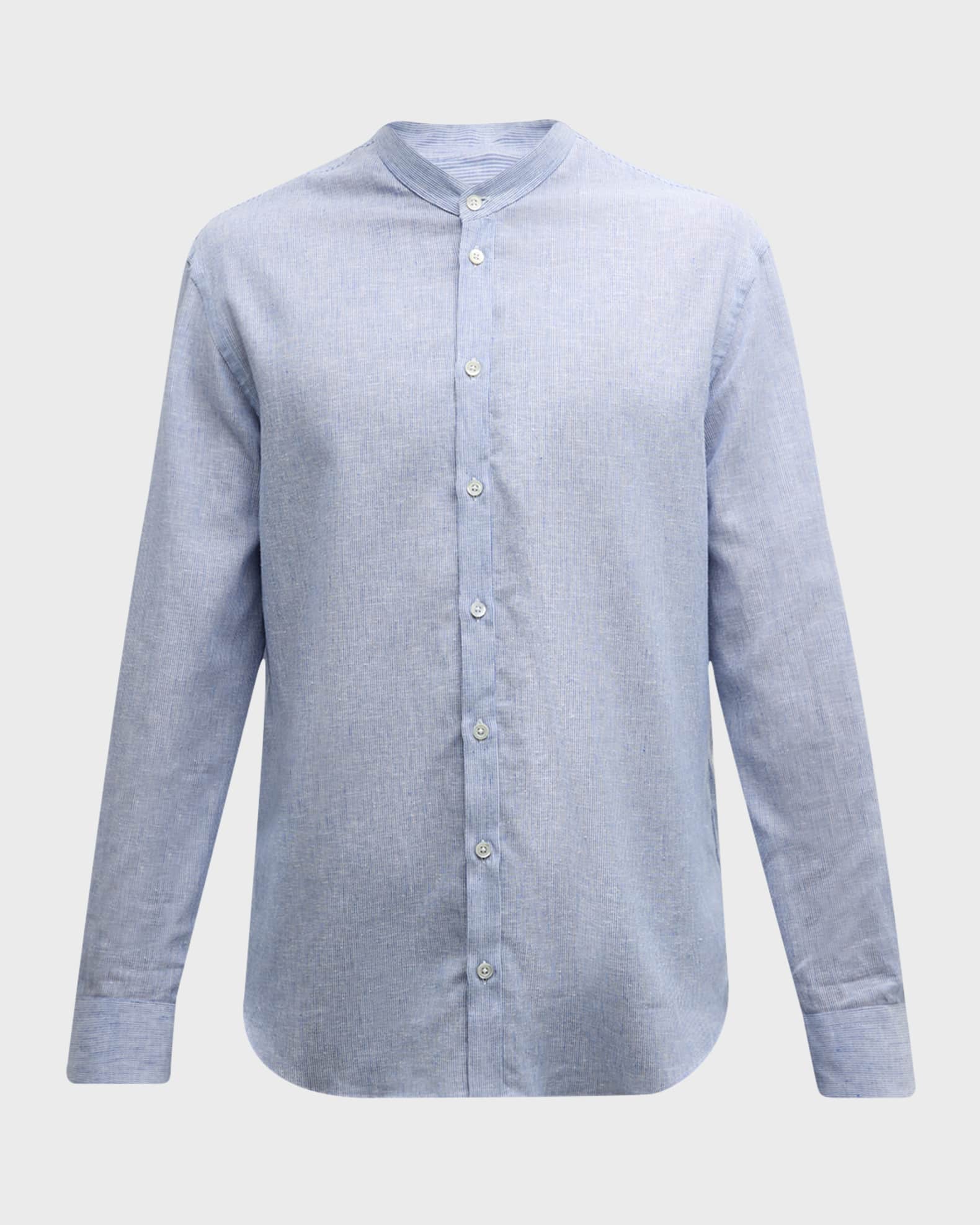 Emporio Armani Men s Naru Linen Blend Button Up Shirt Blue Size Medium