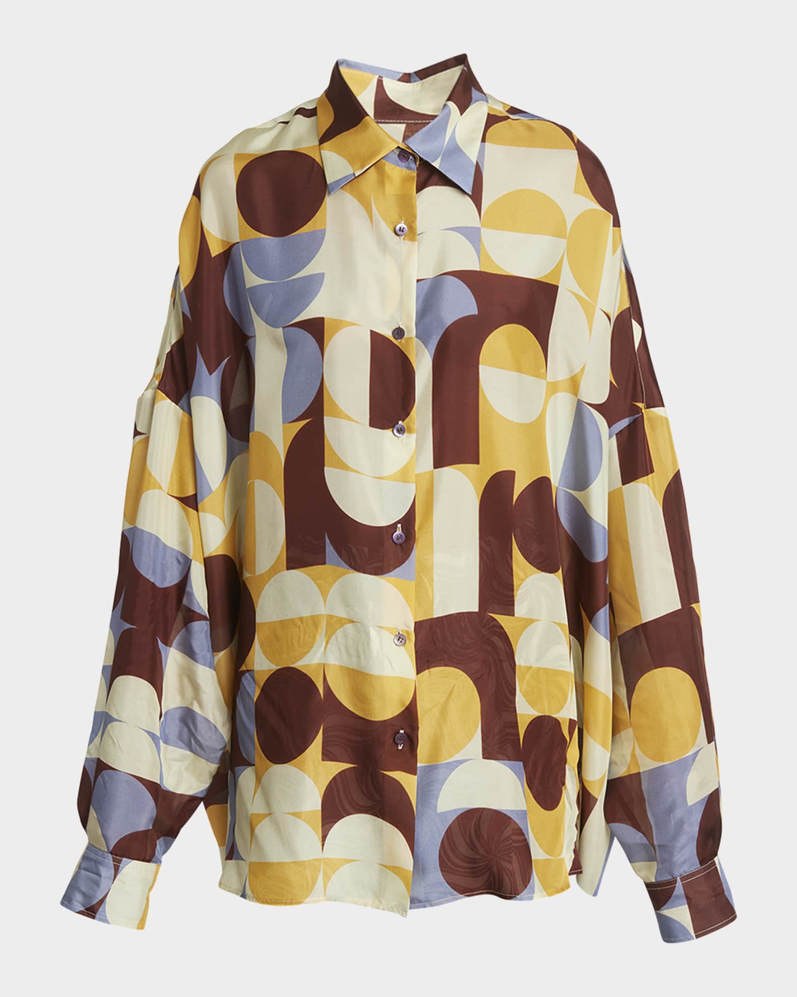 Dries Van Noten Casia Abstract-Print Oversized Silk Collared Shirt  