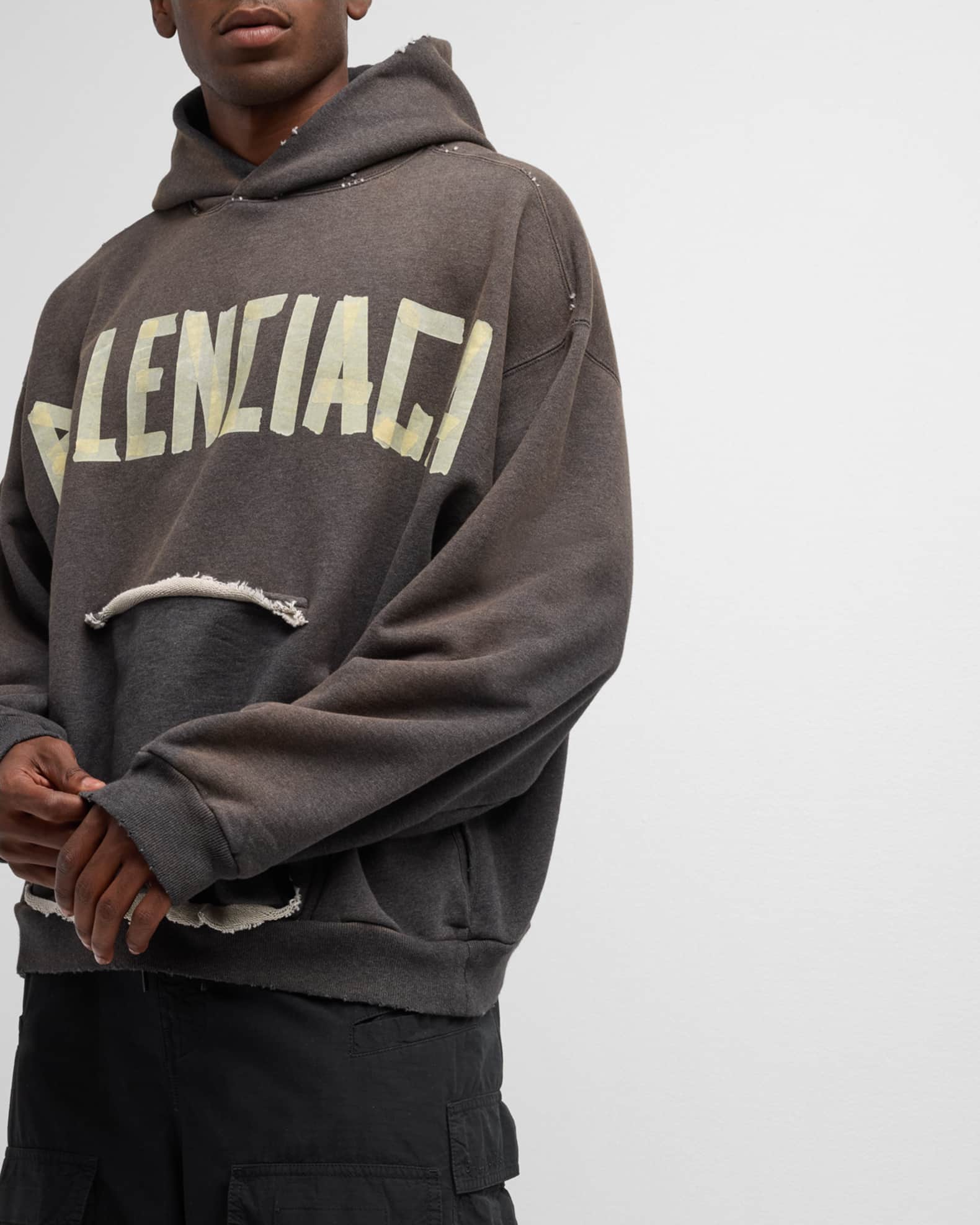 Balenciaga Men's Ripped Pocket Hoodie | Neiman Marcus