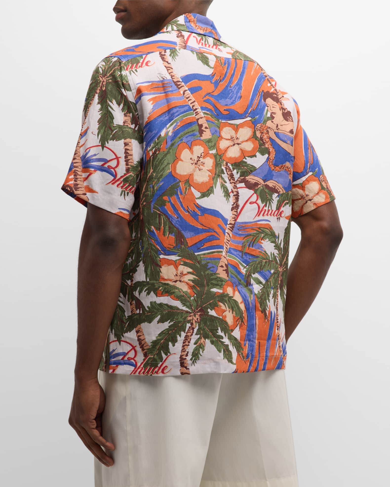 RHUDE hawaiian-print linen shirt - White