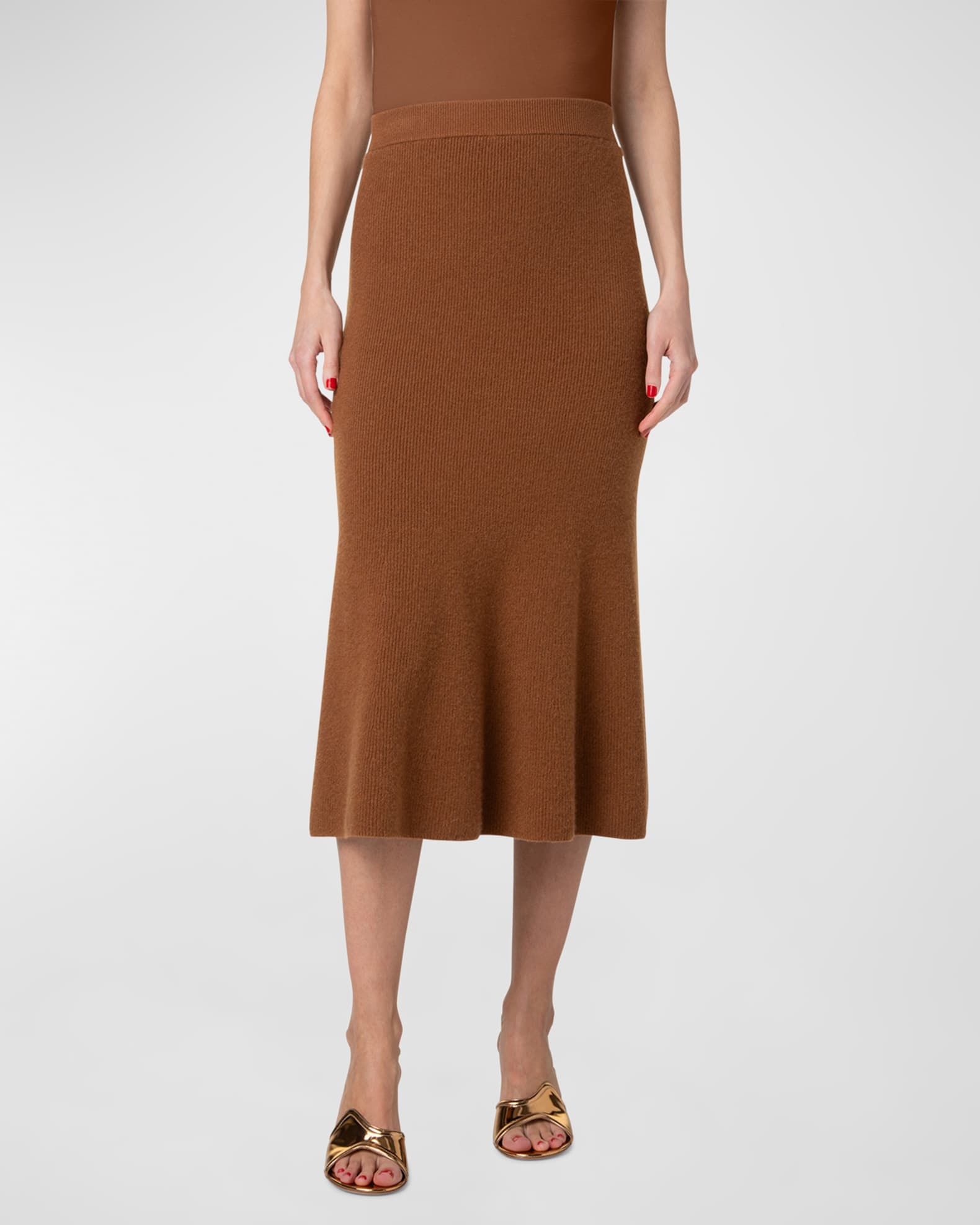 Ribbed Cashmere Godet Midi Skirt 1
