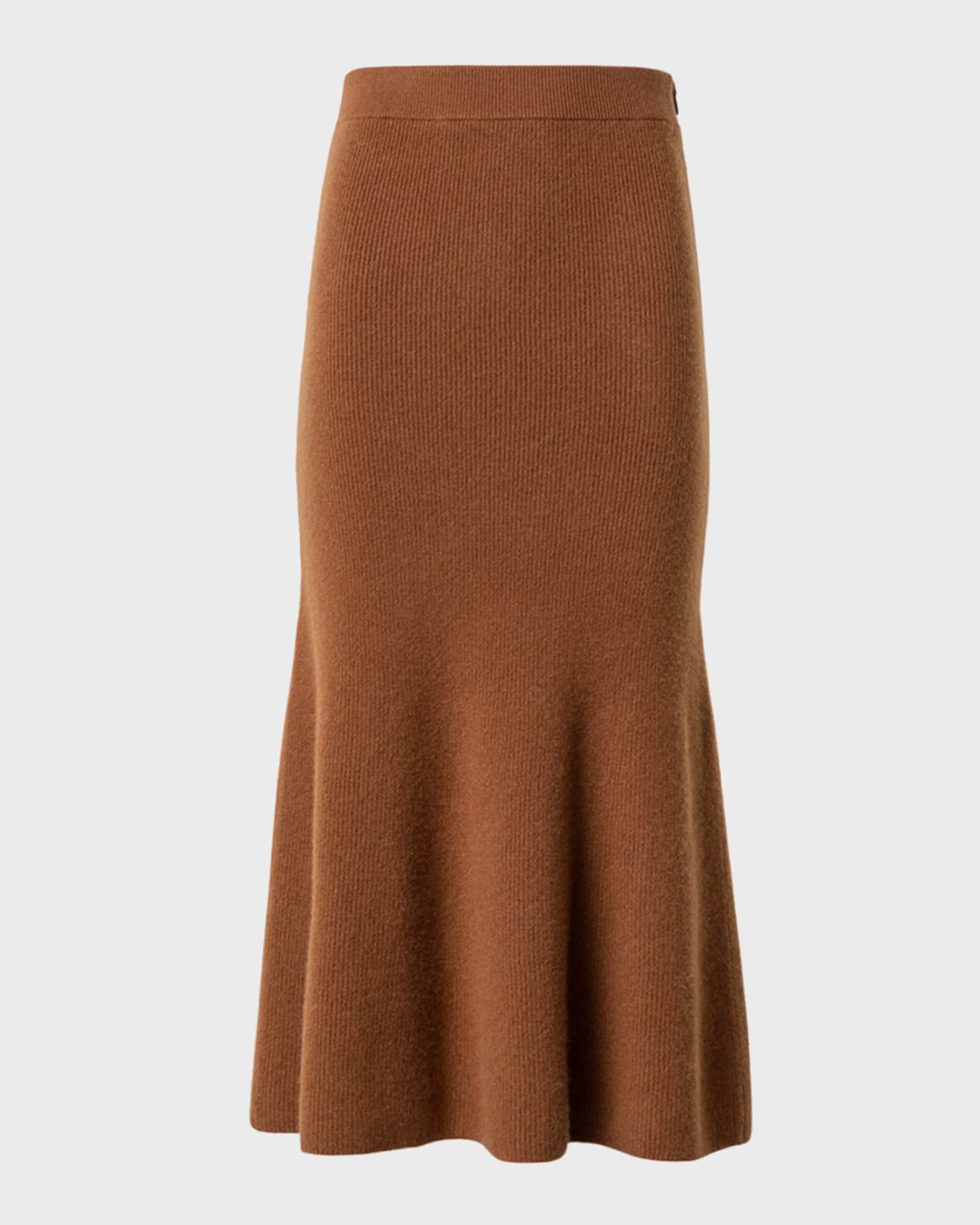 Ribbed Cashmere Godet Midi Skirt 0