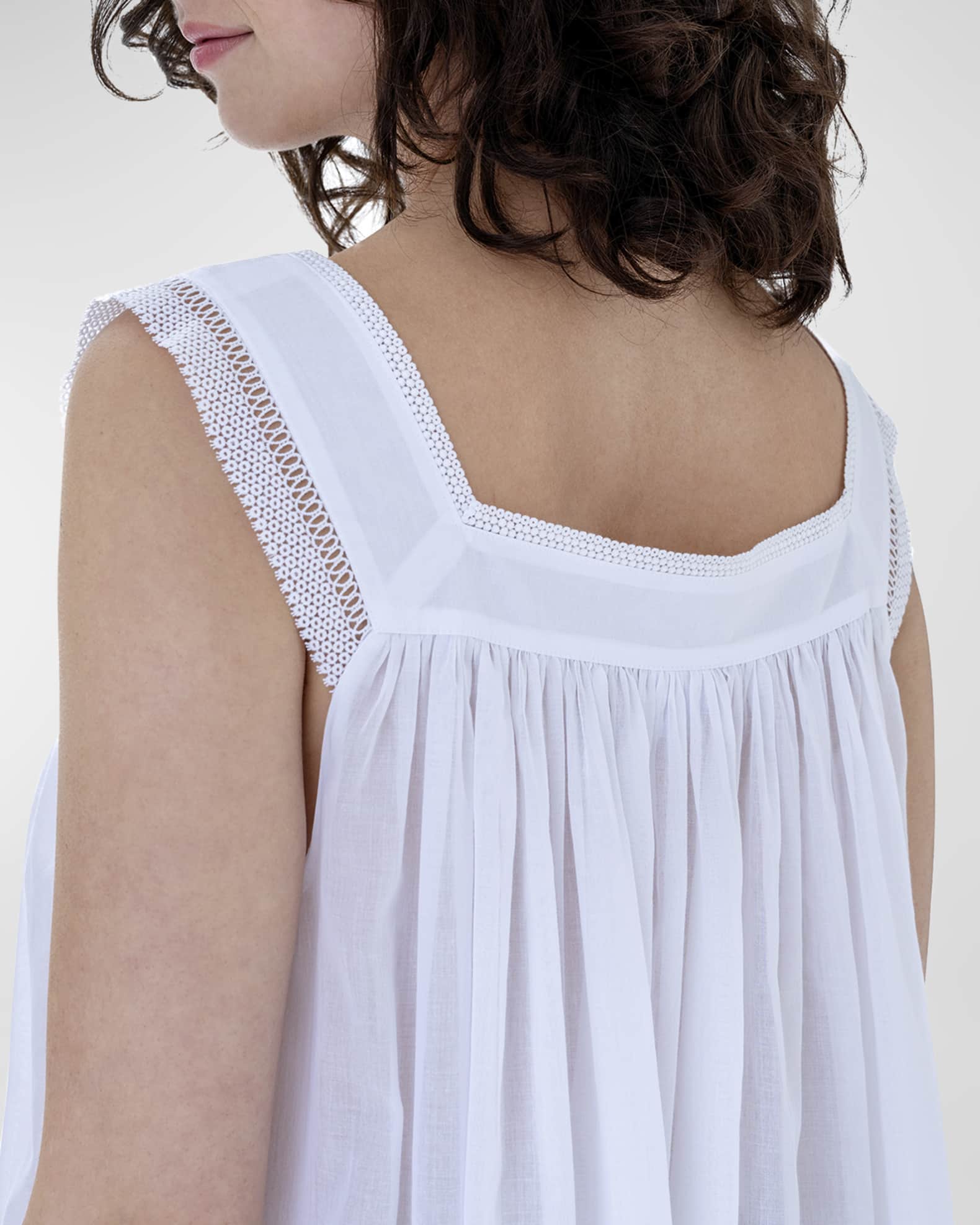 Mock Two-Piece Long-Sleeve Square Neck Lace Trim Tie Front Tee