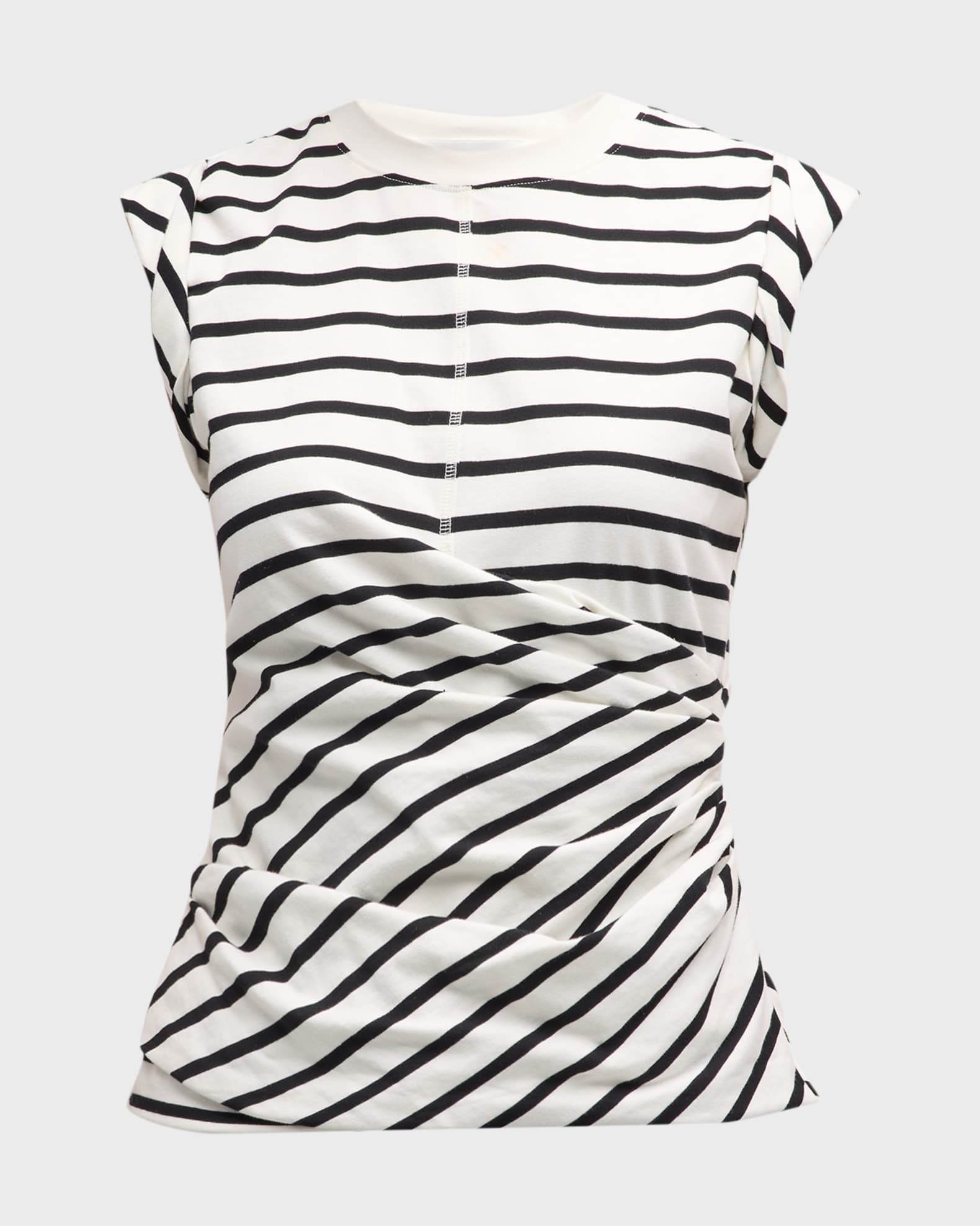 Striped Rolled Sleeve Draped Jersey Top