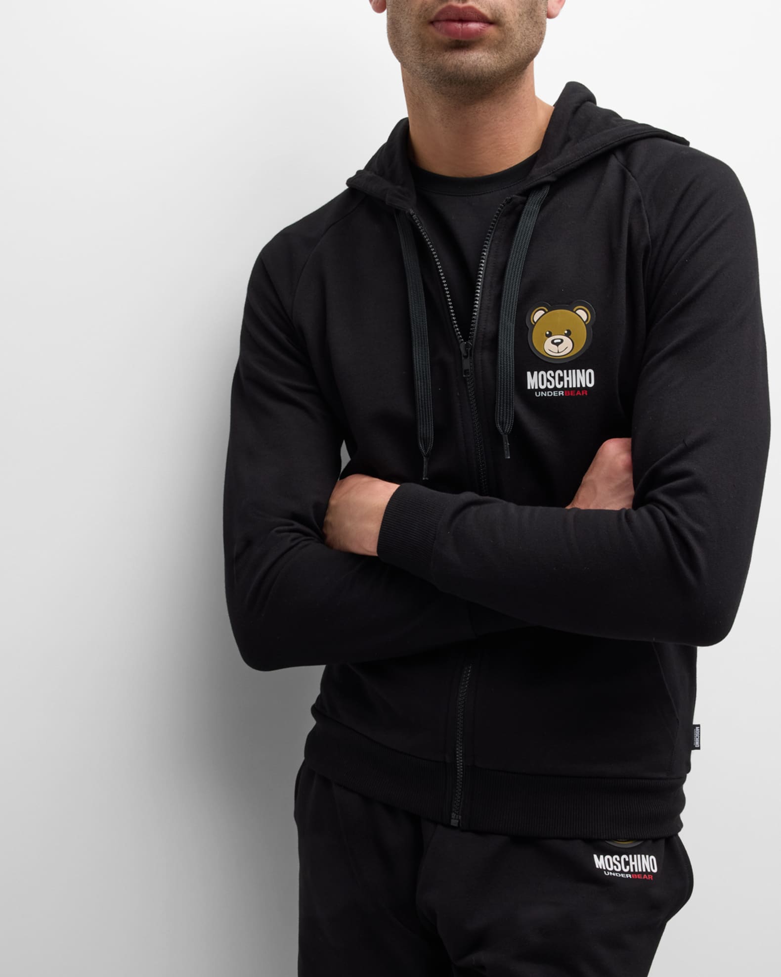 Moschino Men's Bear Logo Zip Hoodie | Neiman Marcus