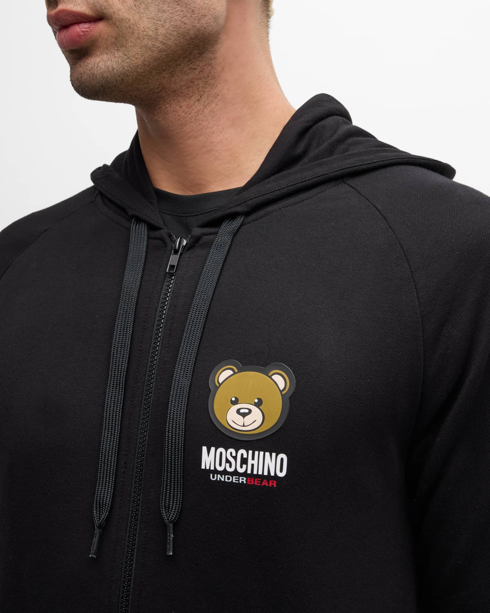 Moschino Men's Bear Logo Zip Hoodie | Neiman Marcus