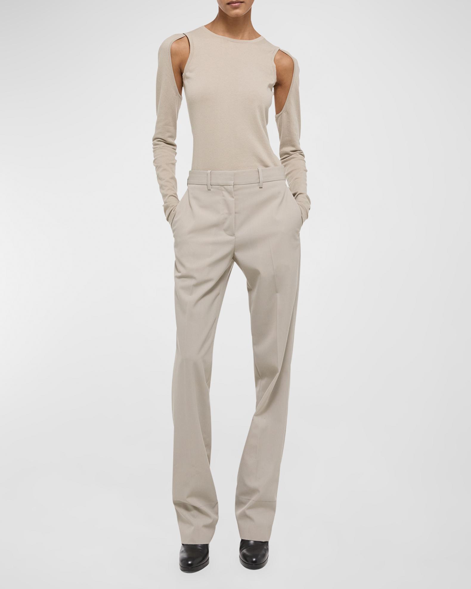 HELMUT LANG Womens Beige Knit Distressed Ribbed Joggers High Waist Pants main image 0