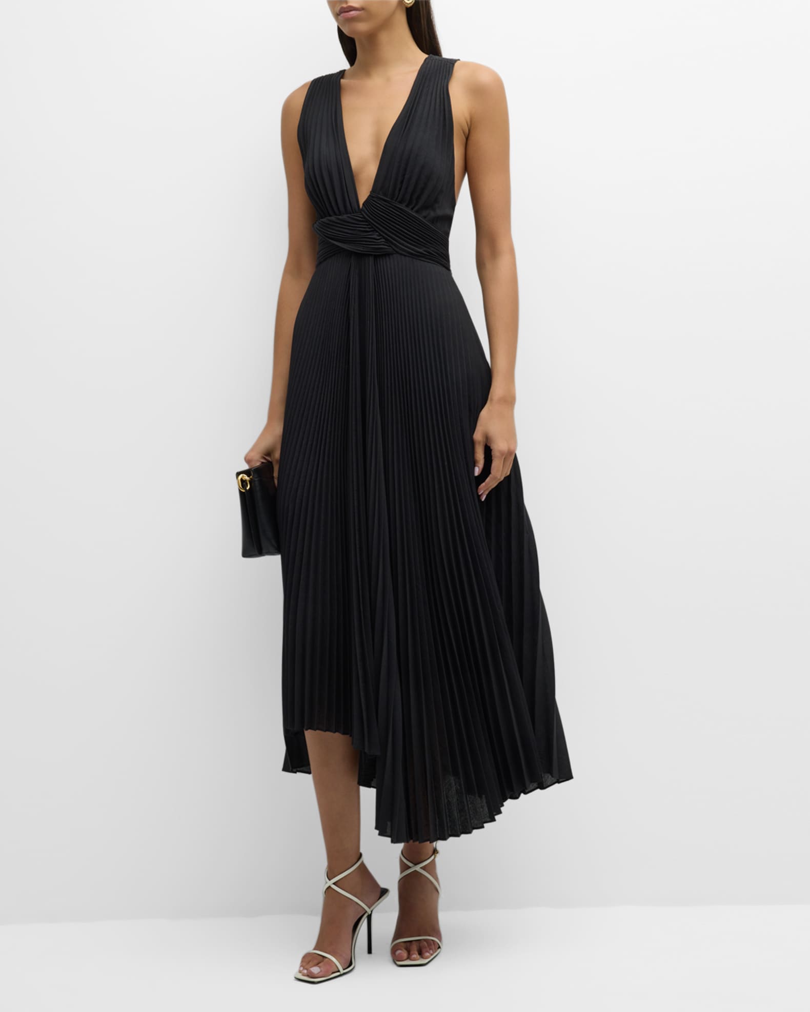 Everly Pleated Plunge Neck Midi Dress