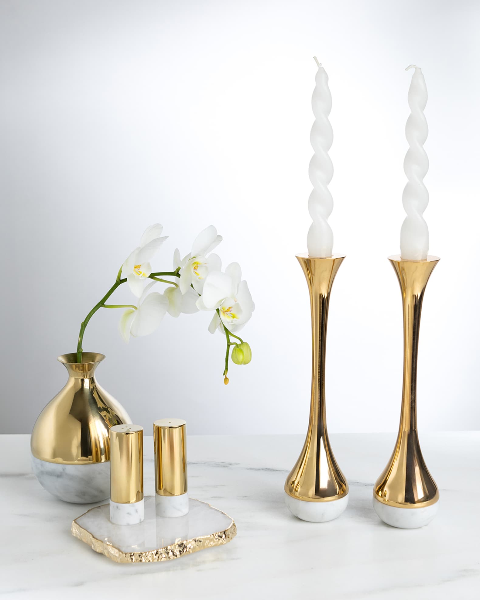 Marble & Silver Dual Candleholders, Set of 2 1