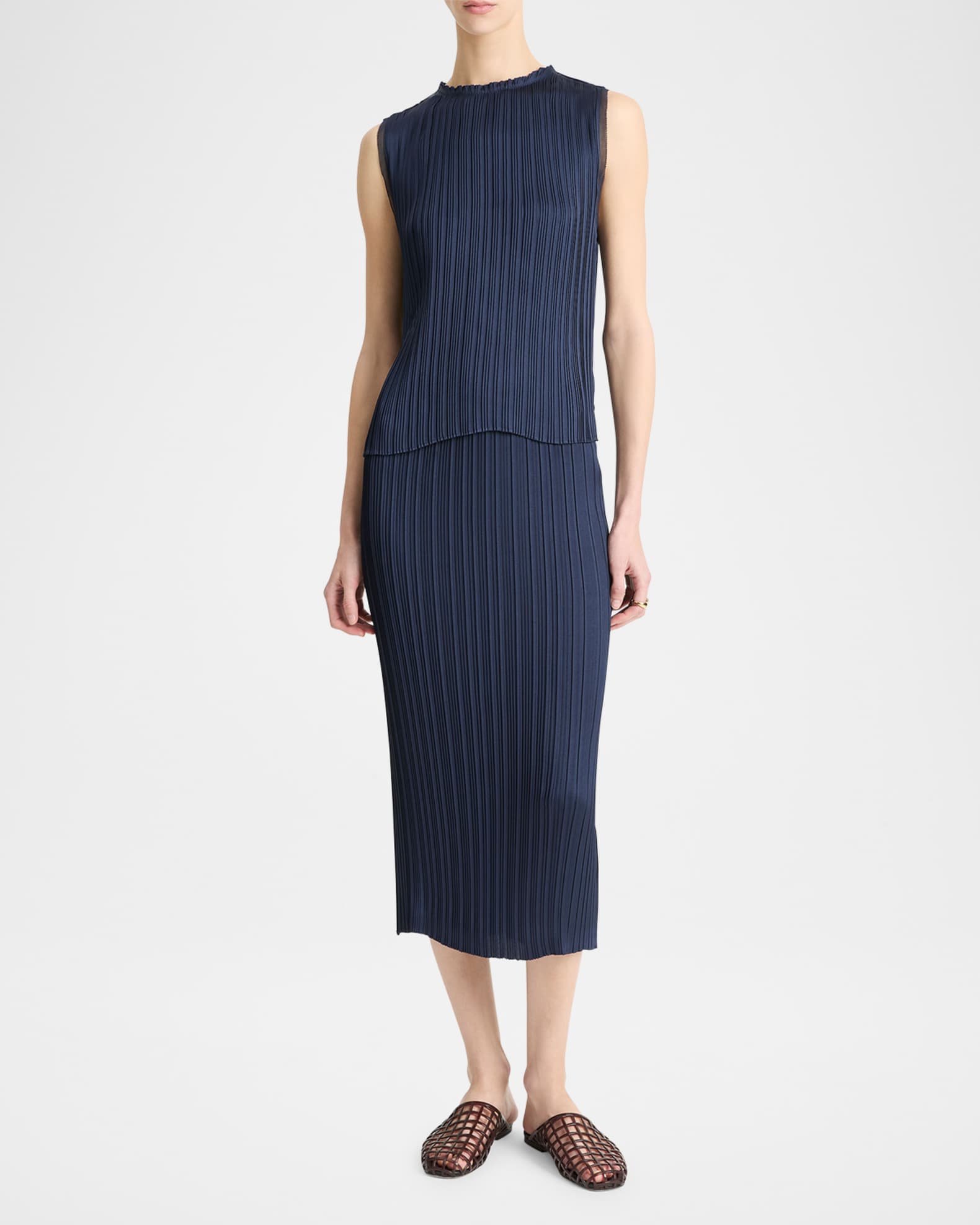 Pleated Straight Pull-On Midi Skirt 1