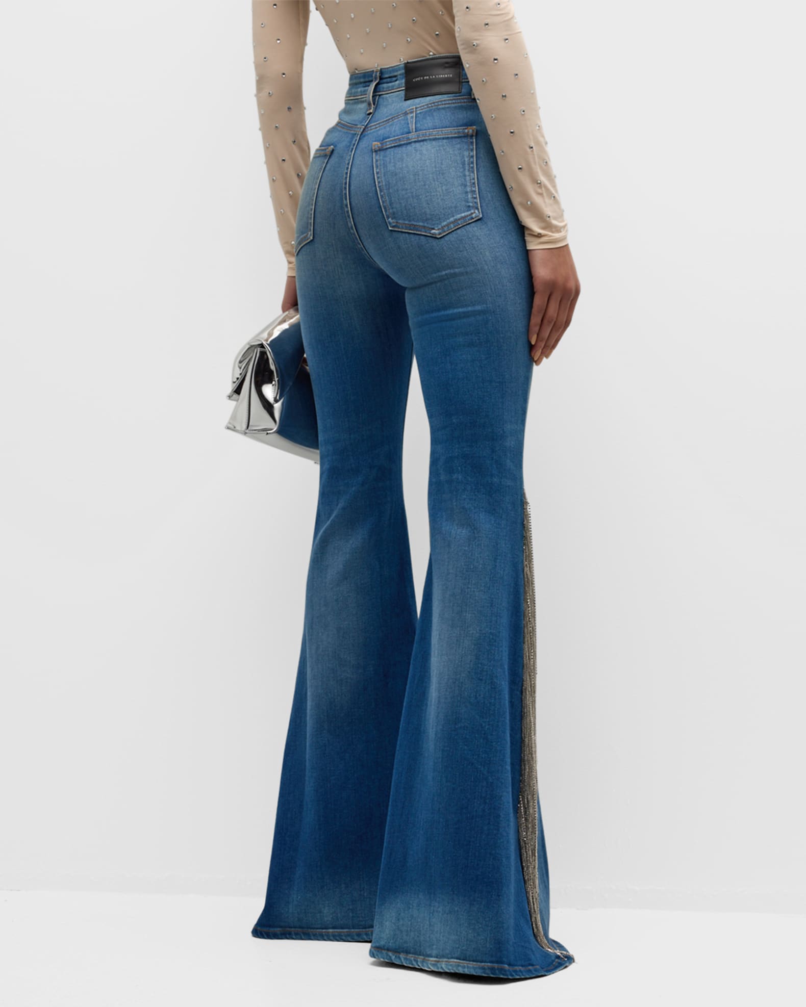 Cout De La Liberte Heidi Embellished Super High Rise Bell Bottom Jeans Neiman Marcus