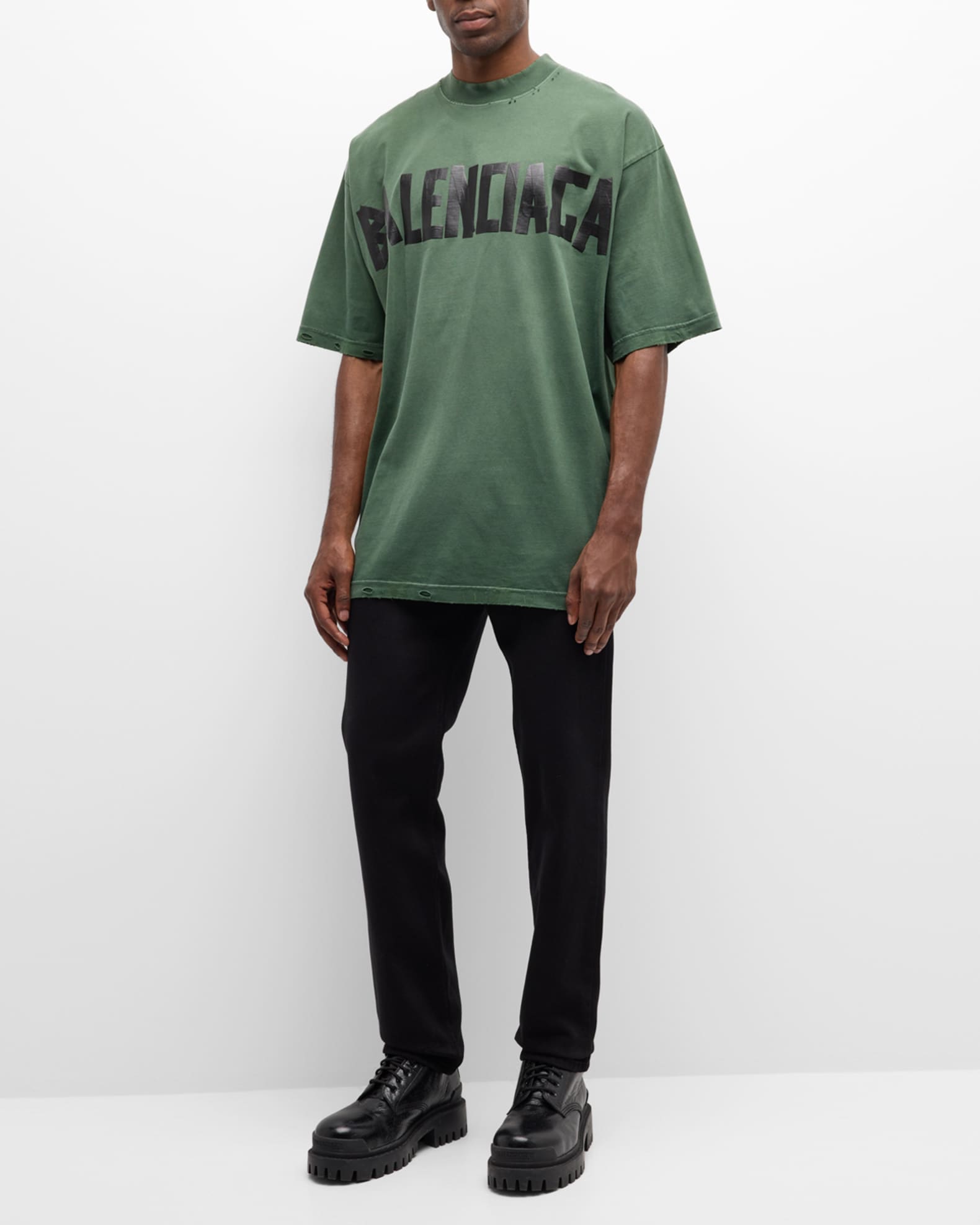 Men's Taped-Logo Distressed T-Shirt 1