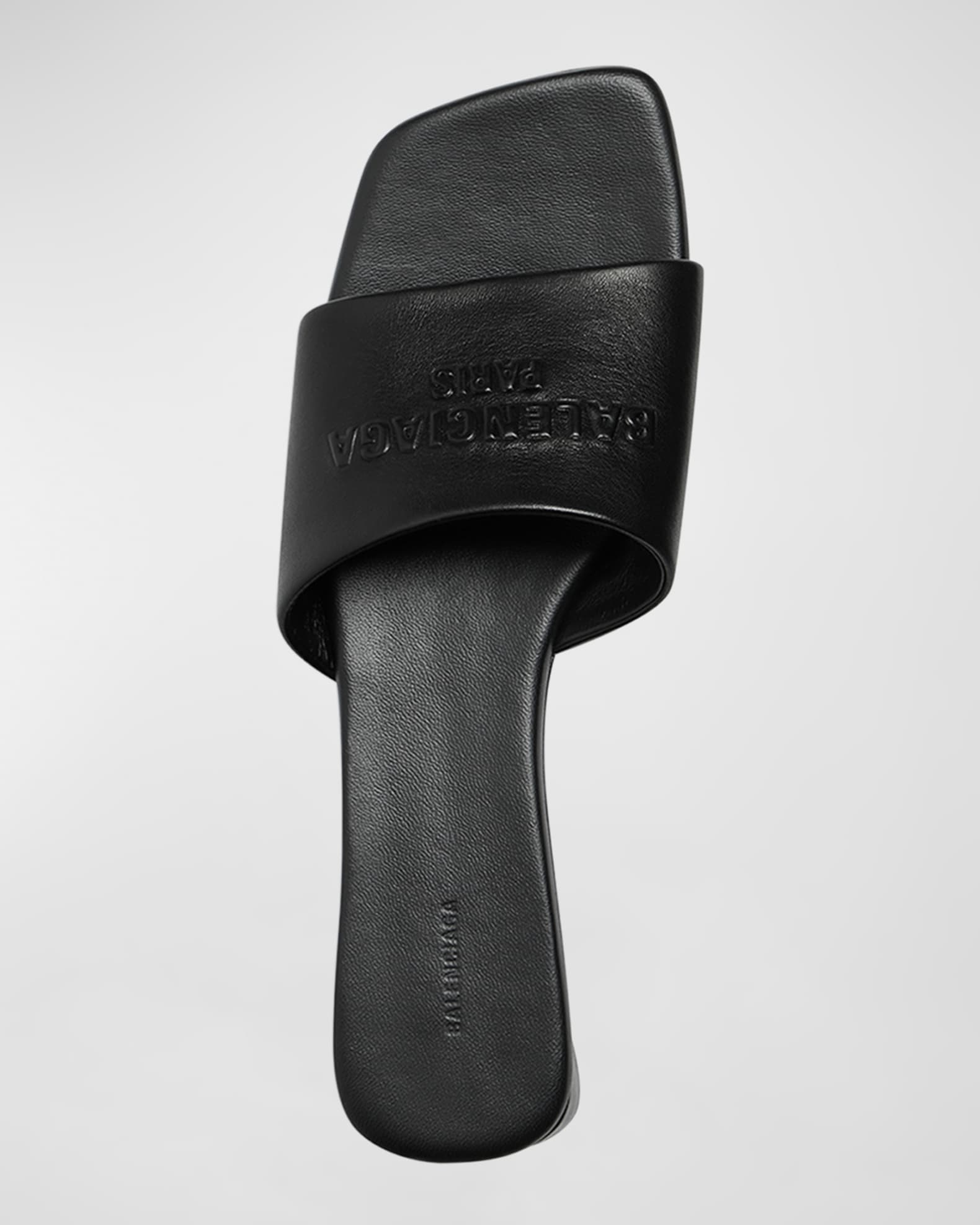 【送料&関税込】Balenciaga Dutyfree Sandals Balenciaga Dutyfree Leather Logo Slide Sandals | Neiman Marcus