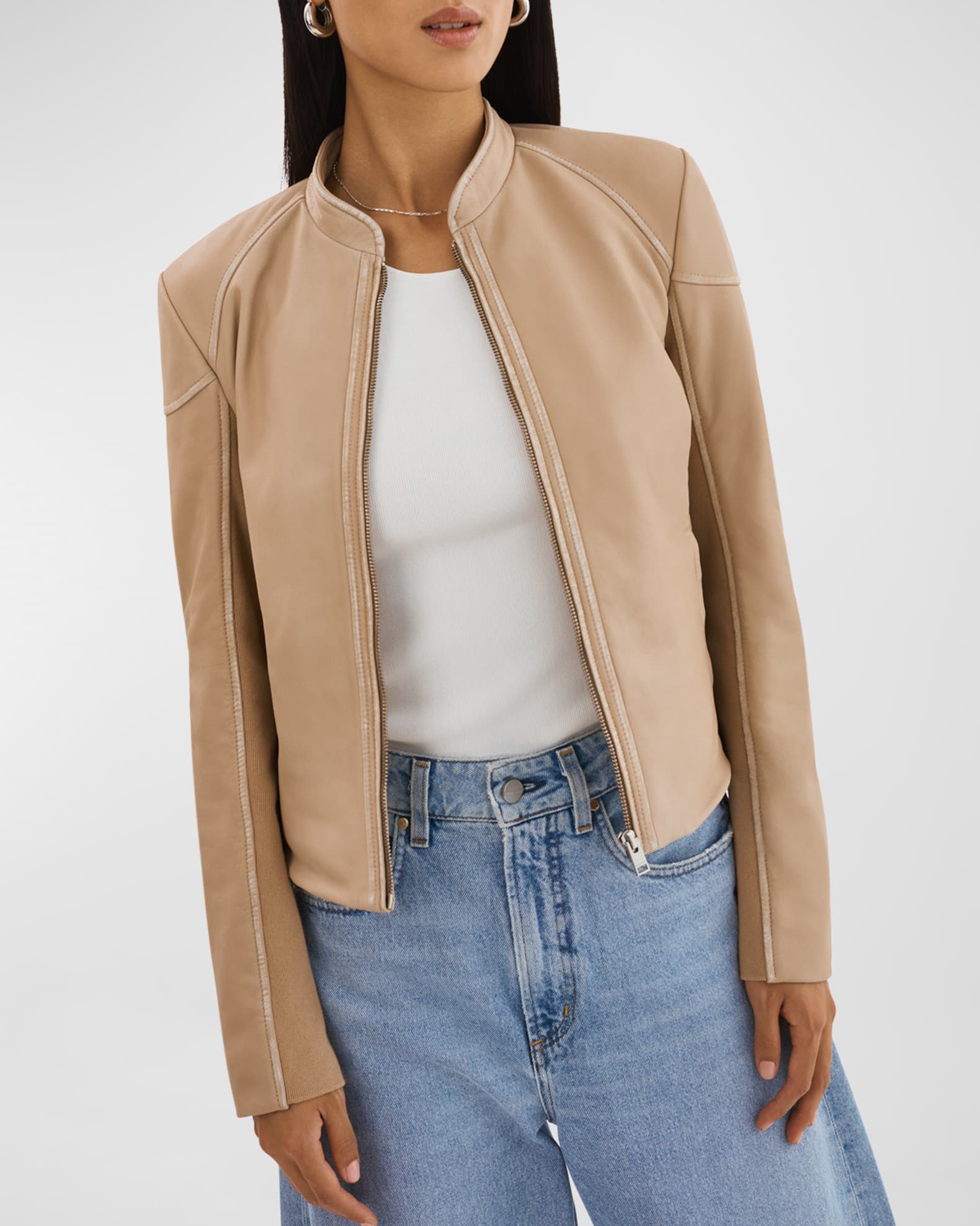 Lamarque Ezra Signature Leather Moto Jacket- Lavender main image 1