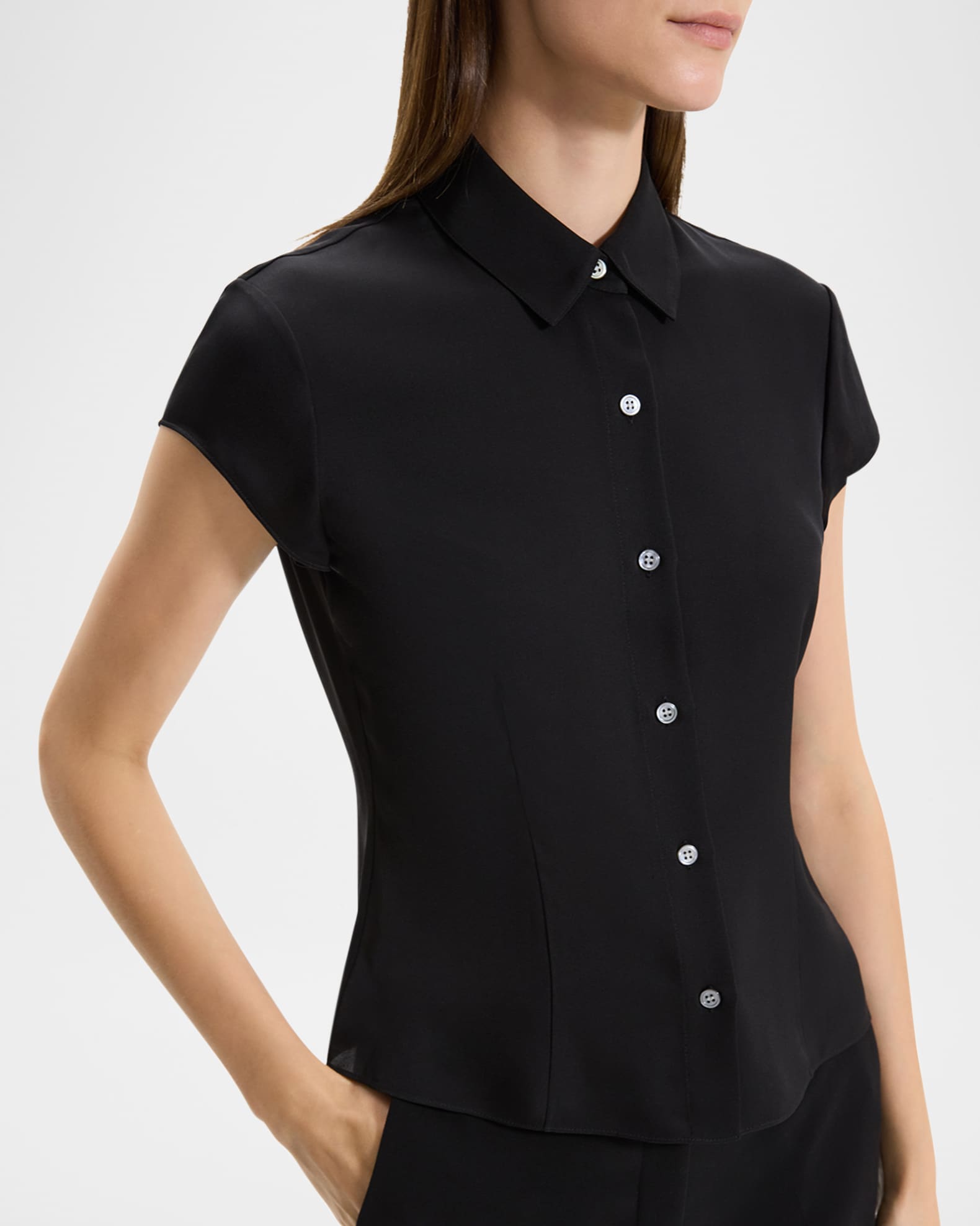 Theory Cap-Sleeve Modern Silk Georgette Blouse | Neiman Marcus