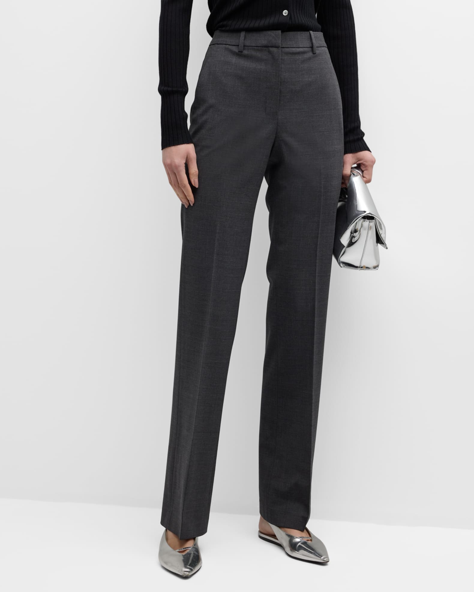 Theory Slim Full-Length Stretch Wool Trousers | Neiman Marcus