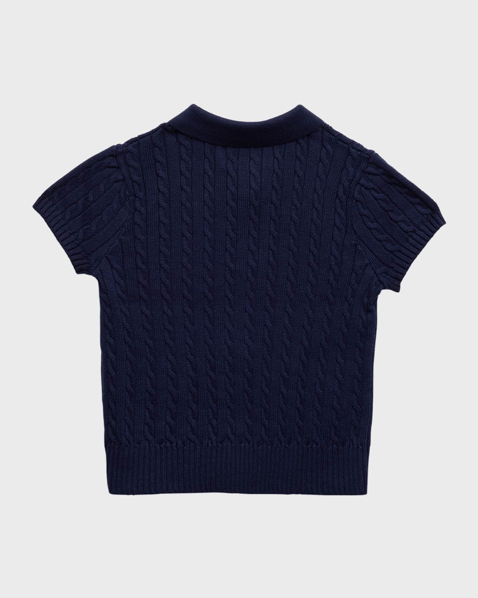 Ralph Lauren Childrenswear Girl's Cotton Mini Cable-Knit Short-Sleeve Polo Sweater, Size 3-6X, Newport Navy, 5, Toddler Girls Apparel Sweaters