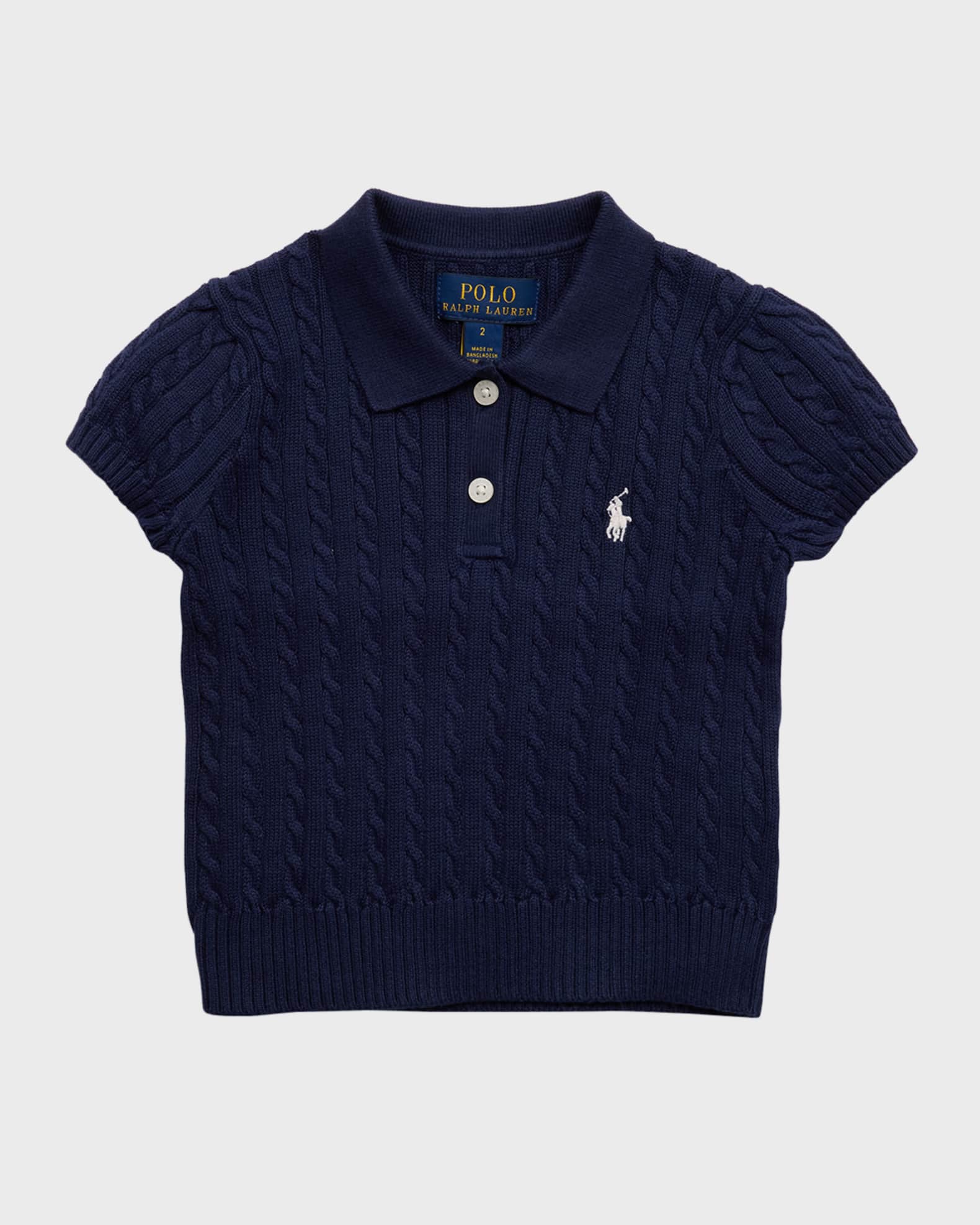 Ralph Lauren Childrenswear Girl's Cotton Mini Cable-Knit Short-Sleeve Polo Sweater, Size 3-6X