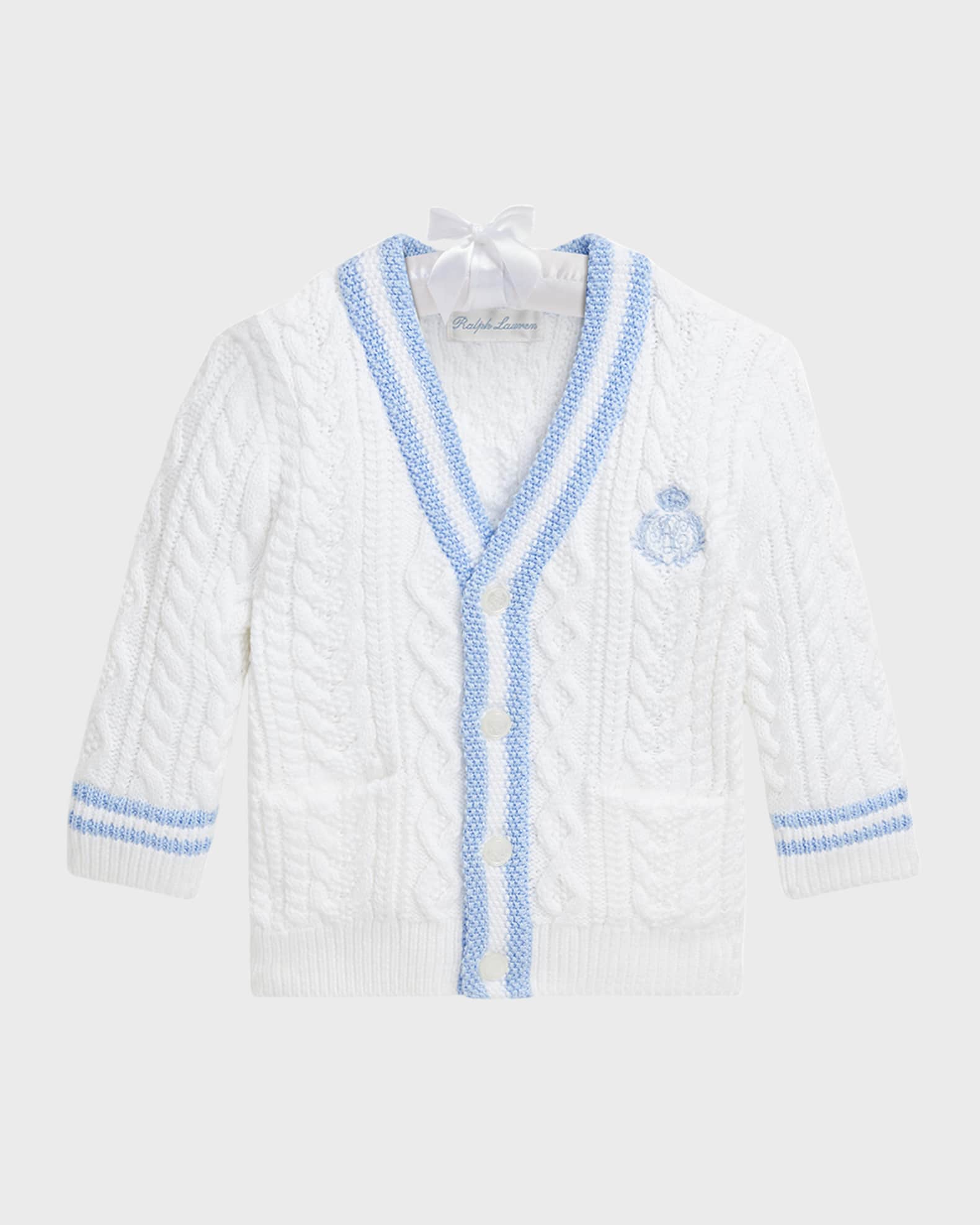 Ralph Lauren Childrenswear Boy's Cotton Cricket Cable-Knit Cardigan, Size 3M-18M