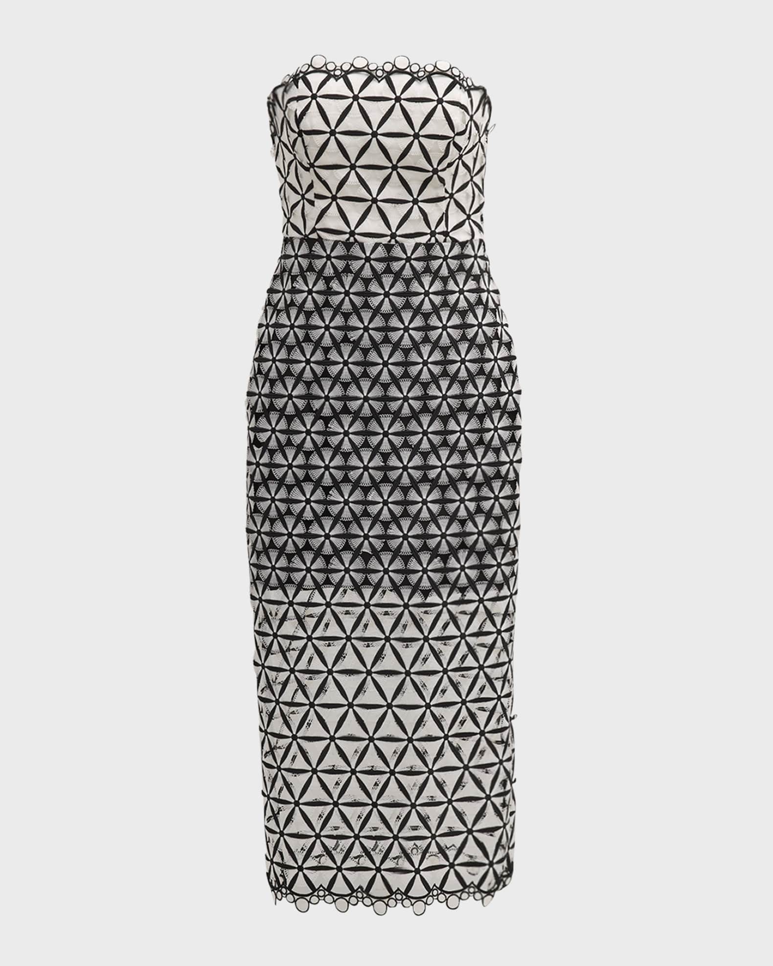 Milly Strapless Geometric Lace Midi Dress