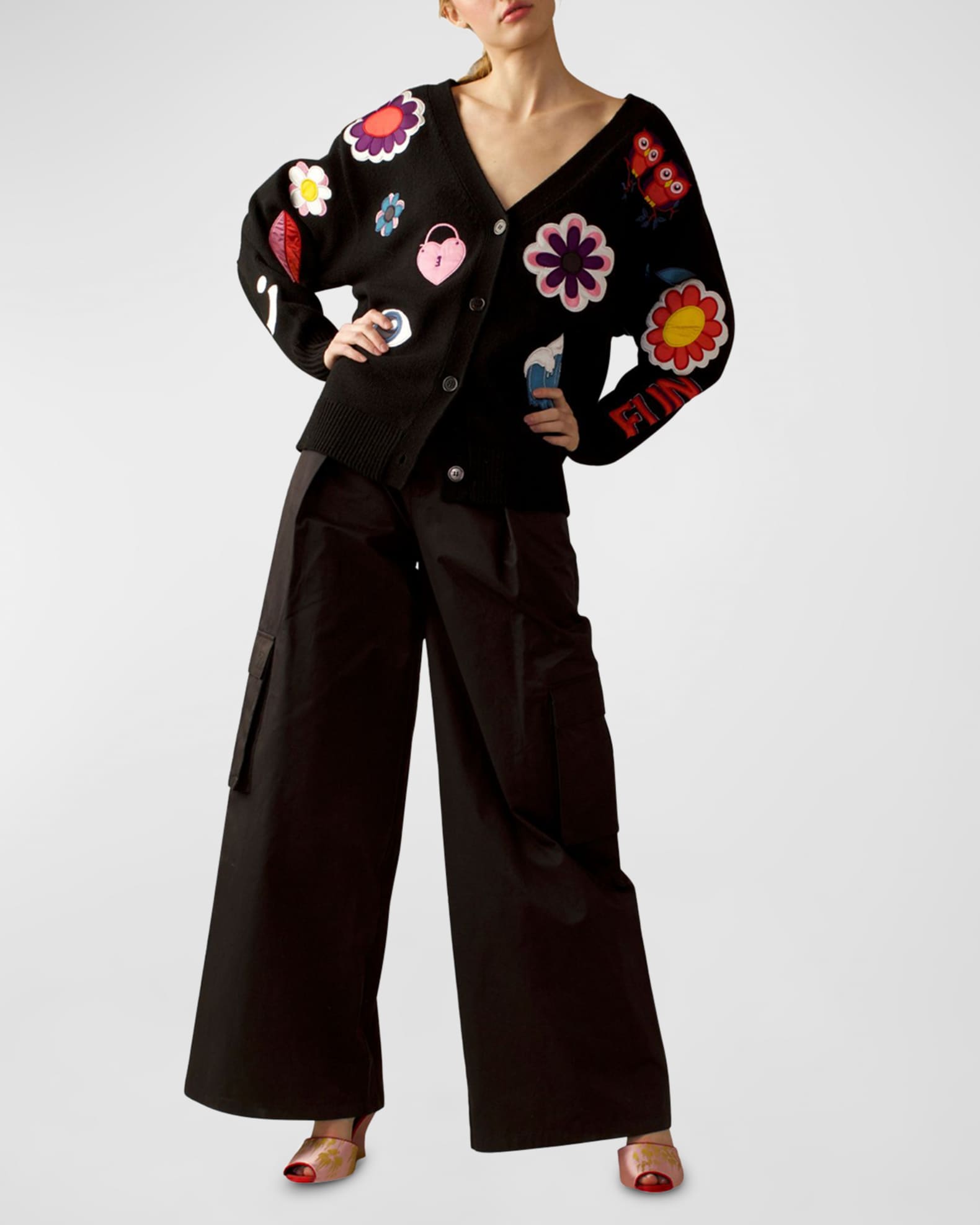 Pleated High-Rise Wide-Leg Cargo Pants 1