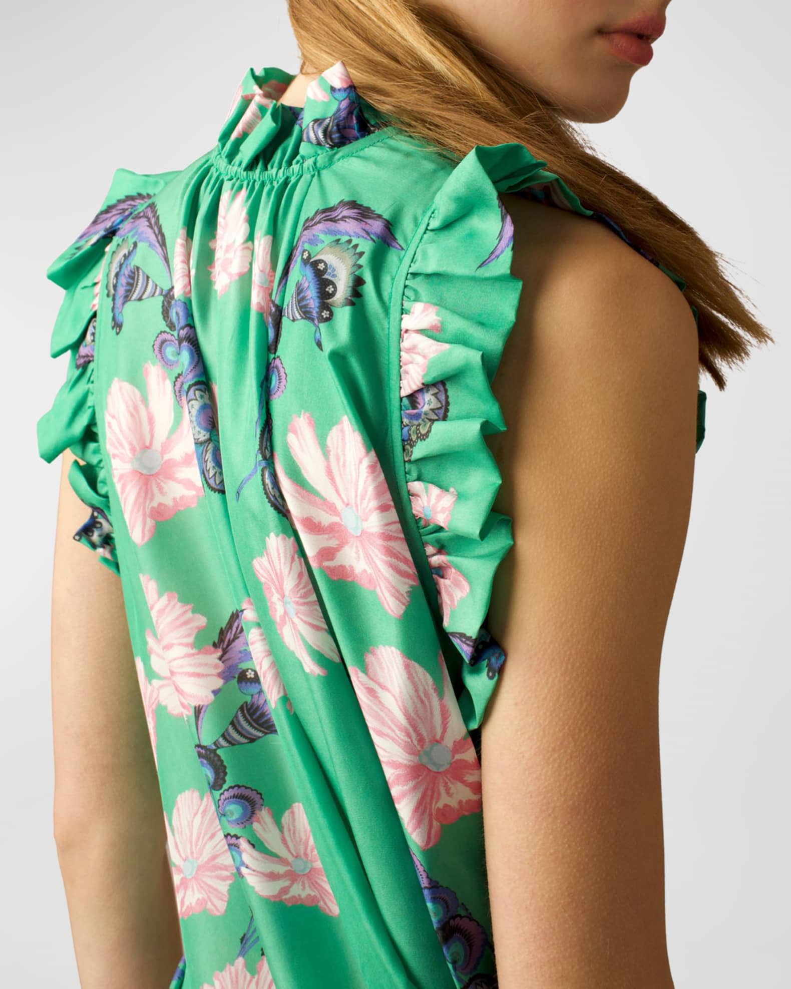 Cynthia Rowley High-Low Floral-Print Ruffle Maxi Dress | Neiman Marcus