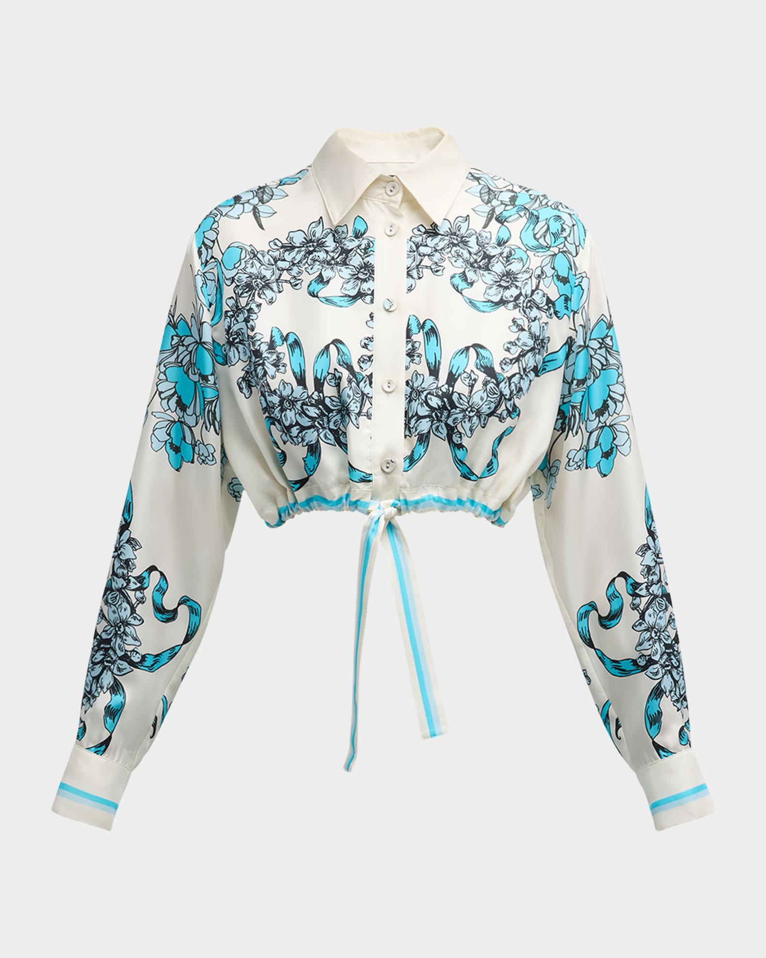 Cynthia Rowley Cropped Floral-Print Tie-Front Shirt