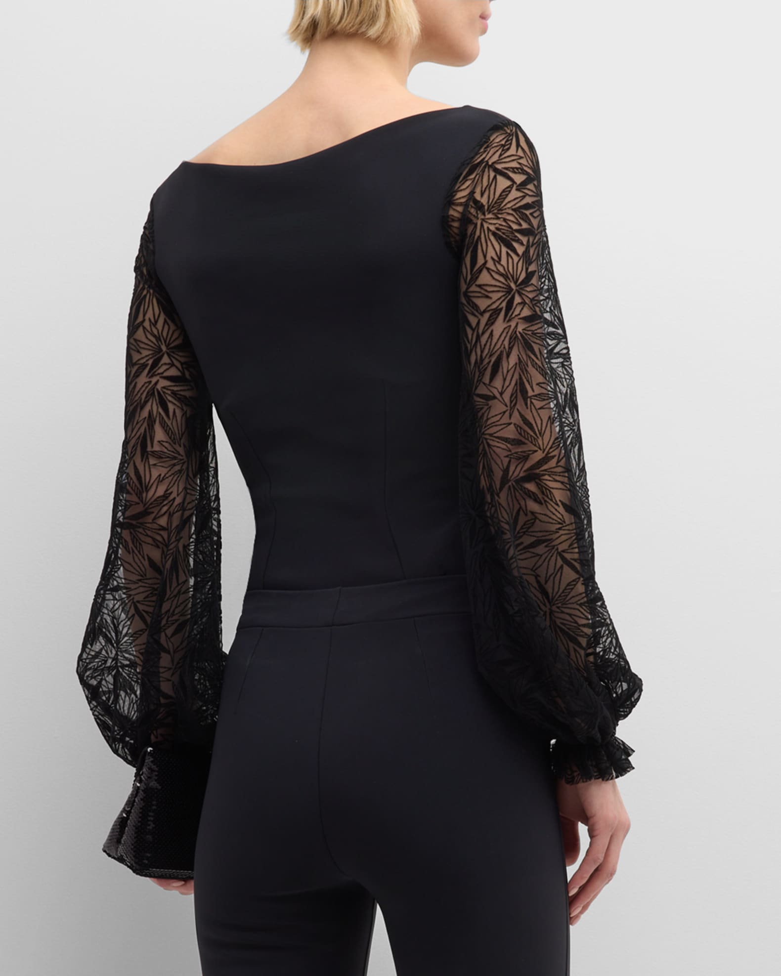 Chiara Boni La Petite Robe LaceSleeve Jersey Top Neiman Marcus