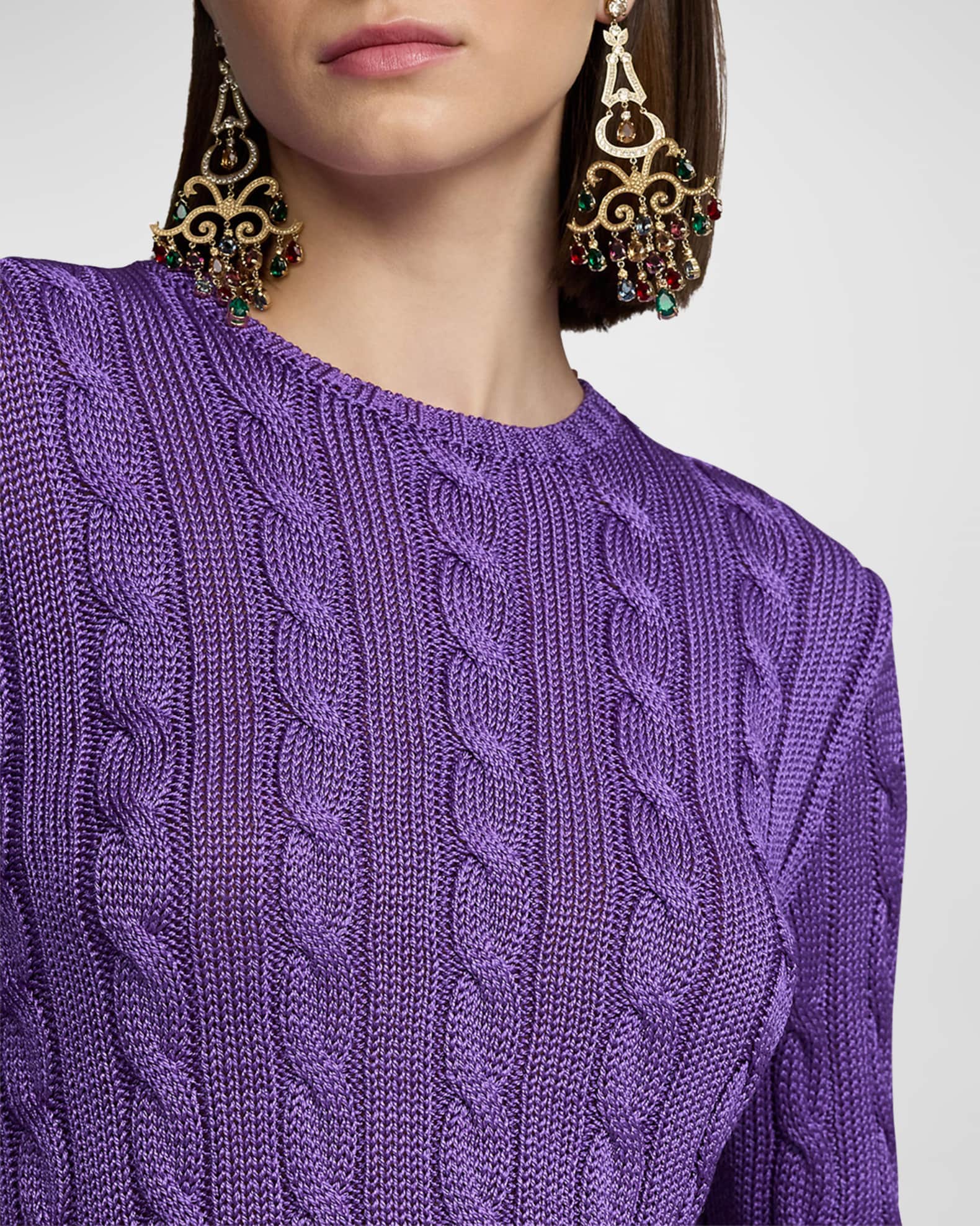 Ralph Lauren High-Shine Silk Cable-Knit Pullover