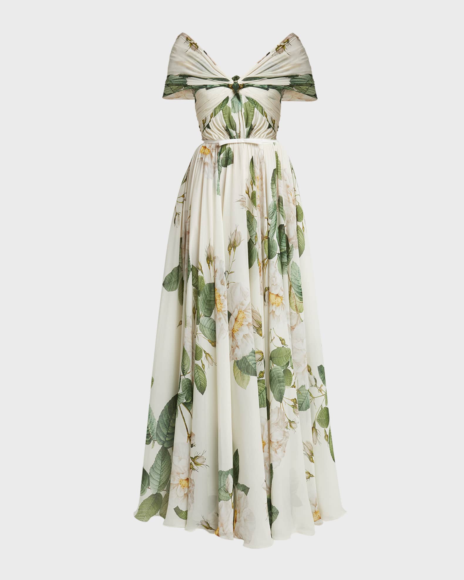 Giambattista Valli Floral-Print Twisted Off-The-Shoulder Gown