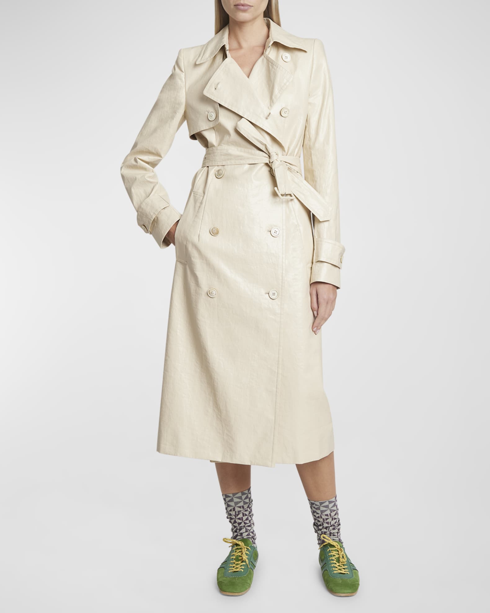 Remi Coated Linen Belted Trench Coat