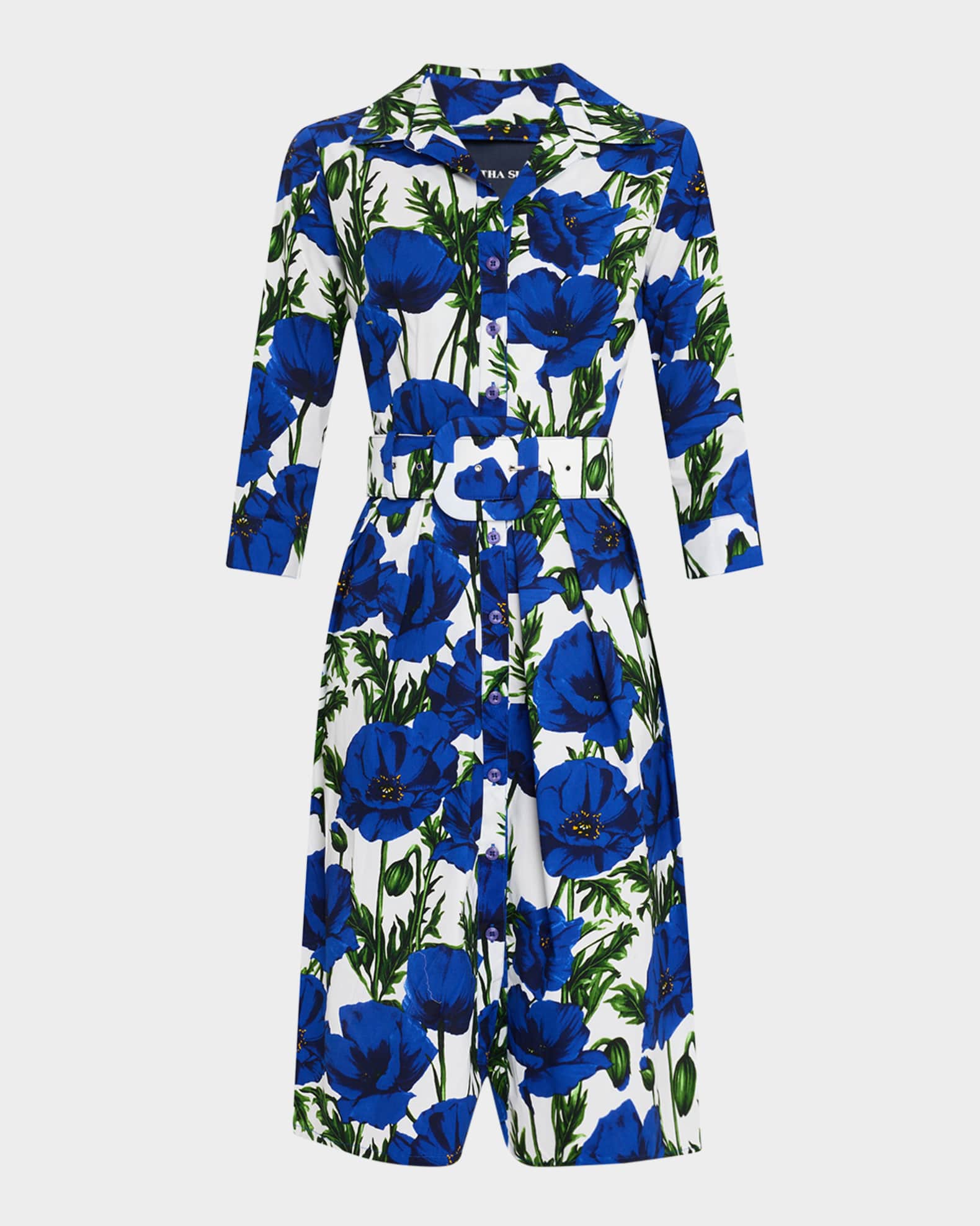 ワンピース SAMANTHA SUNG Women Mid Skirts AUDREY DRESS 4 BLUE Samantha Sung Audrey Dress #4 - White/Cobalt Blue | Garmentory