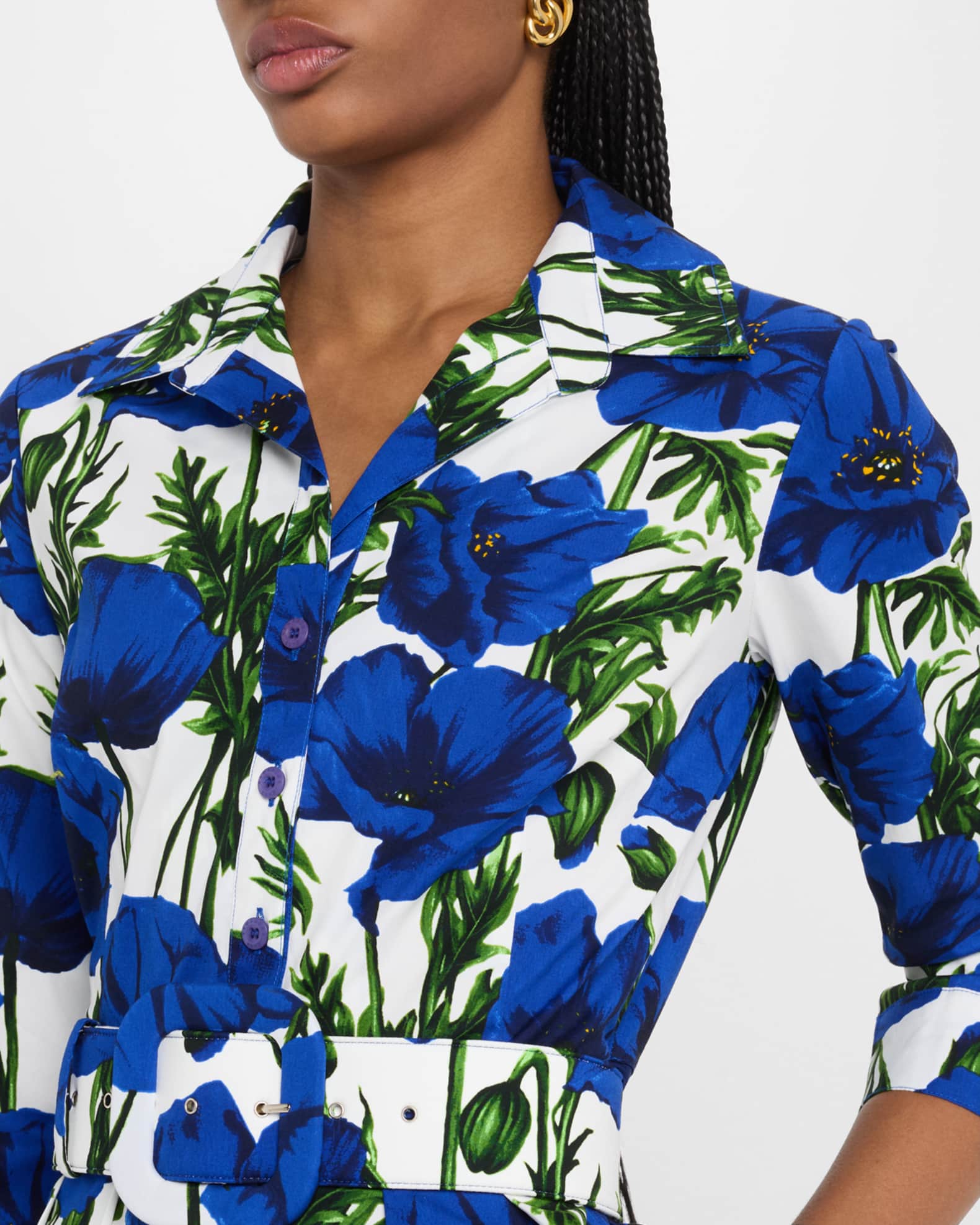 Samantha Sung Audrey 1 Pleated Floral-Print Midi Shirtdress