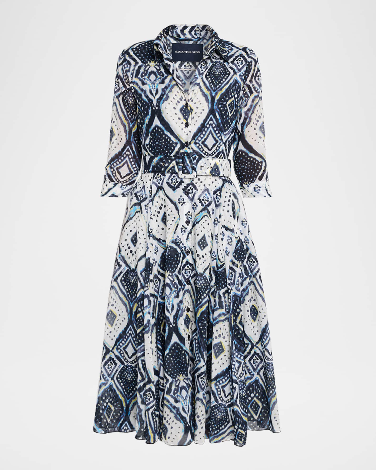 Samantha Sung Aster Belted Zebra-Print Cotton Midi