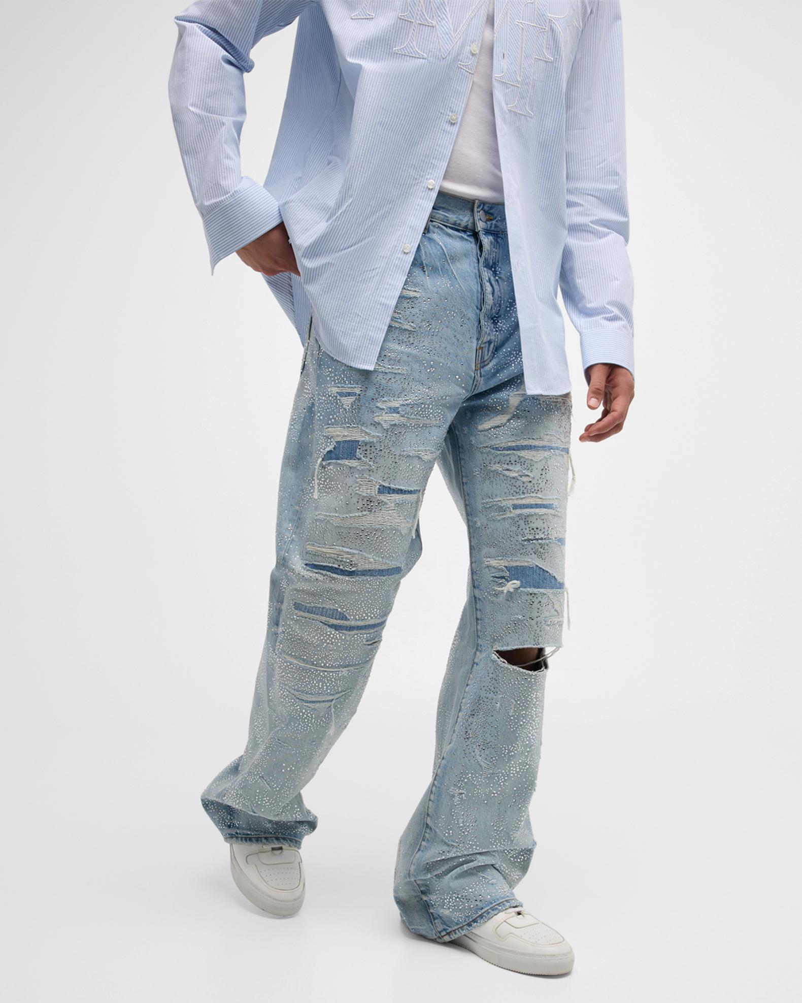 Jean Miskeen Taille 42 Délavé Graffiti Bleu Baggy Destressed - Occasion Très Bon état Homme