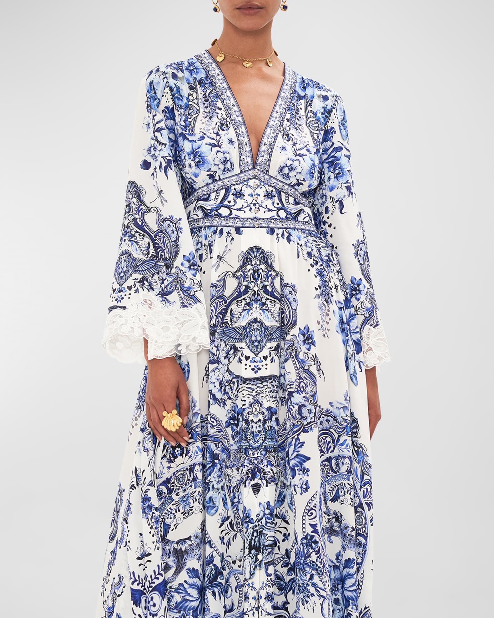 Camilla Kimono-Sleeve Silk Crepe Maxi Dress | Neiman Marcus